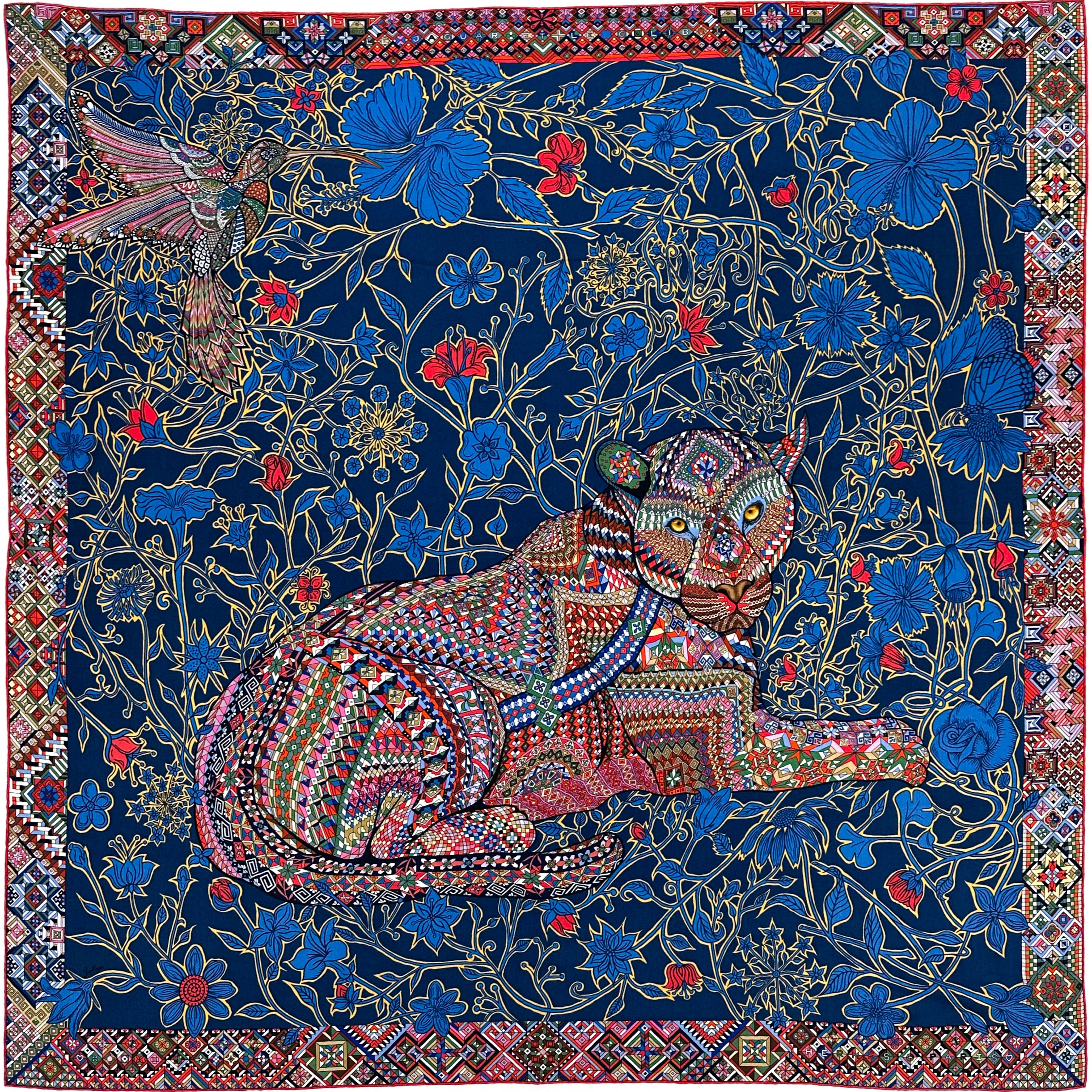 Hermès Le Jaguar et le Colibri Cashmere Silk 140