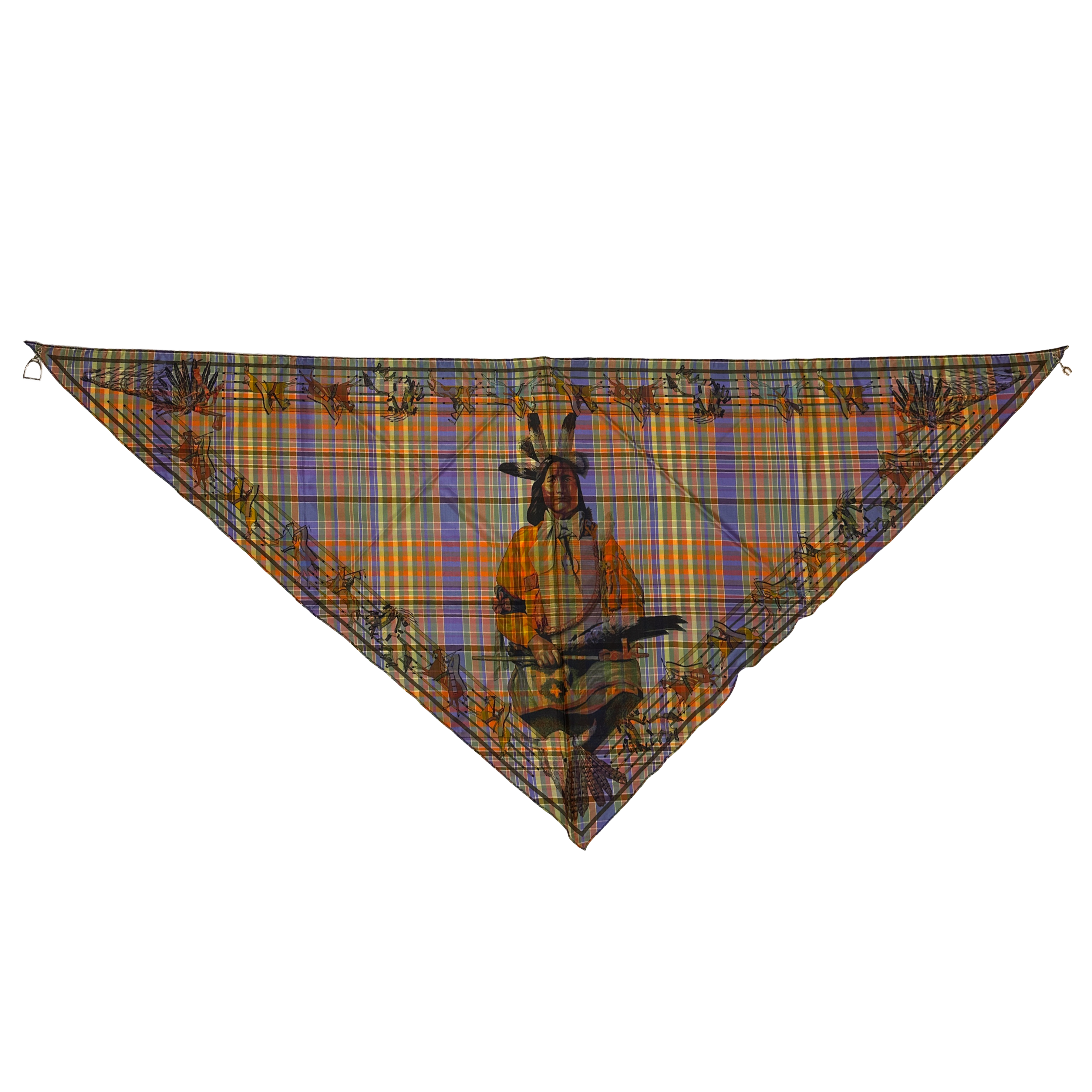 Hermès Pani La Shar Pawnee Pointe Madras Silk Taffeta Charm Triangle