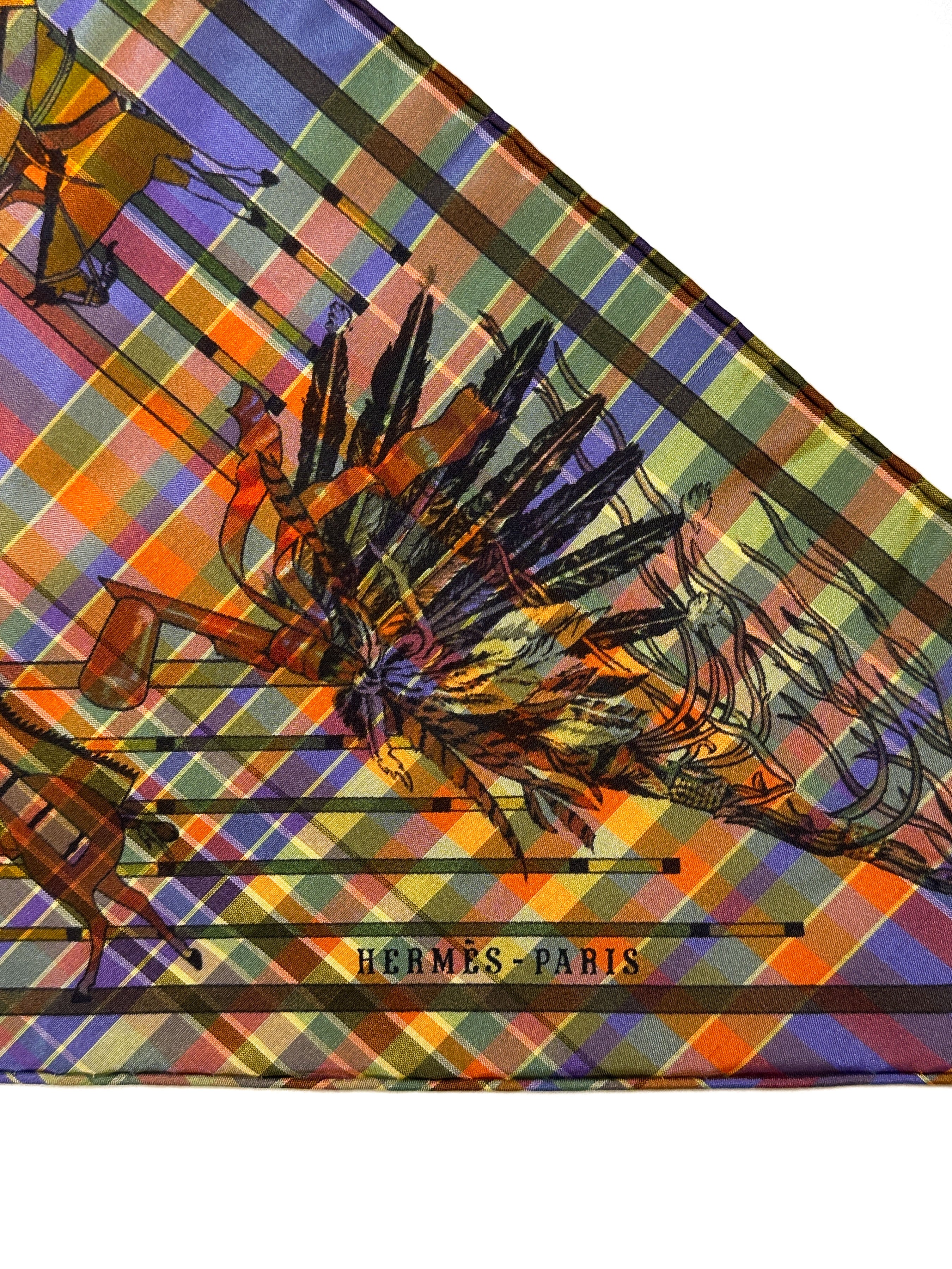 Hermès Pani La Shar Pawnee Pointe Madras Silk Taffeta Charm Triangle