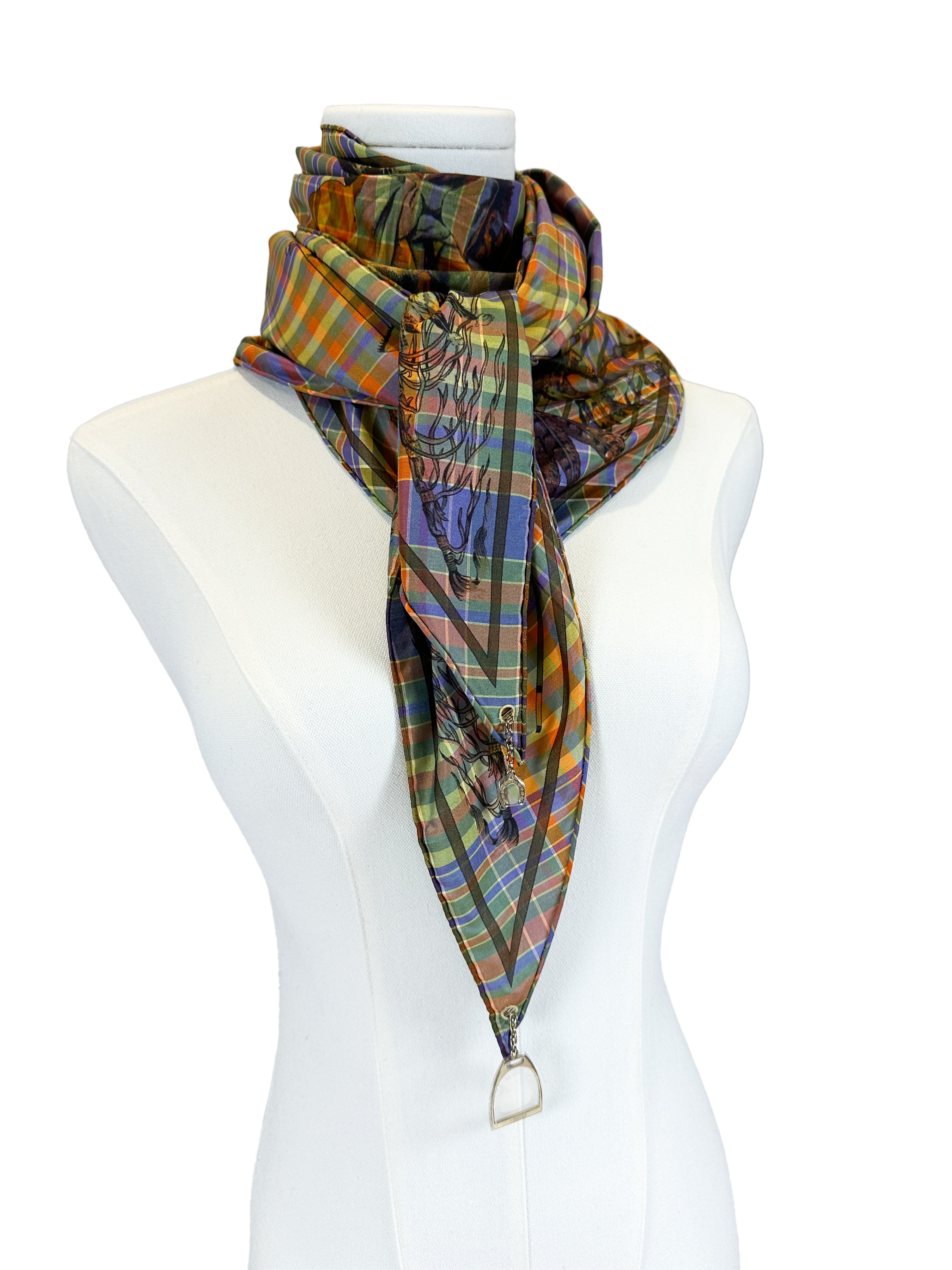 Hermès Pani La Shar Pawnee Pointe Madras Silk Taffeta Charm Triangle