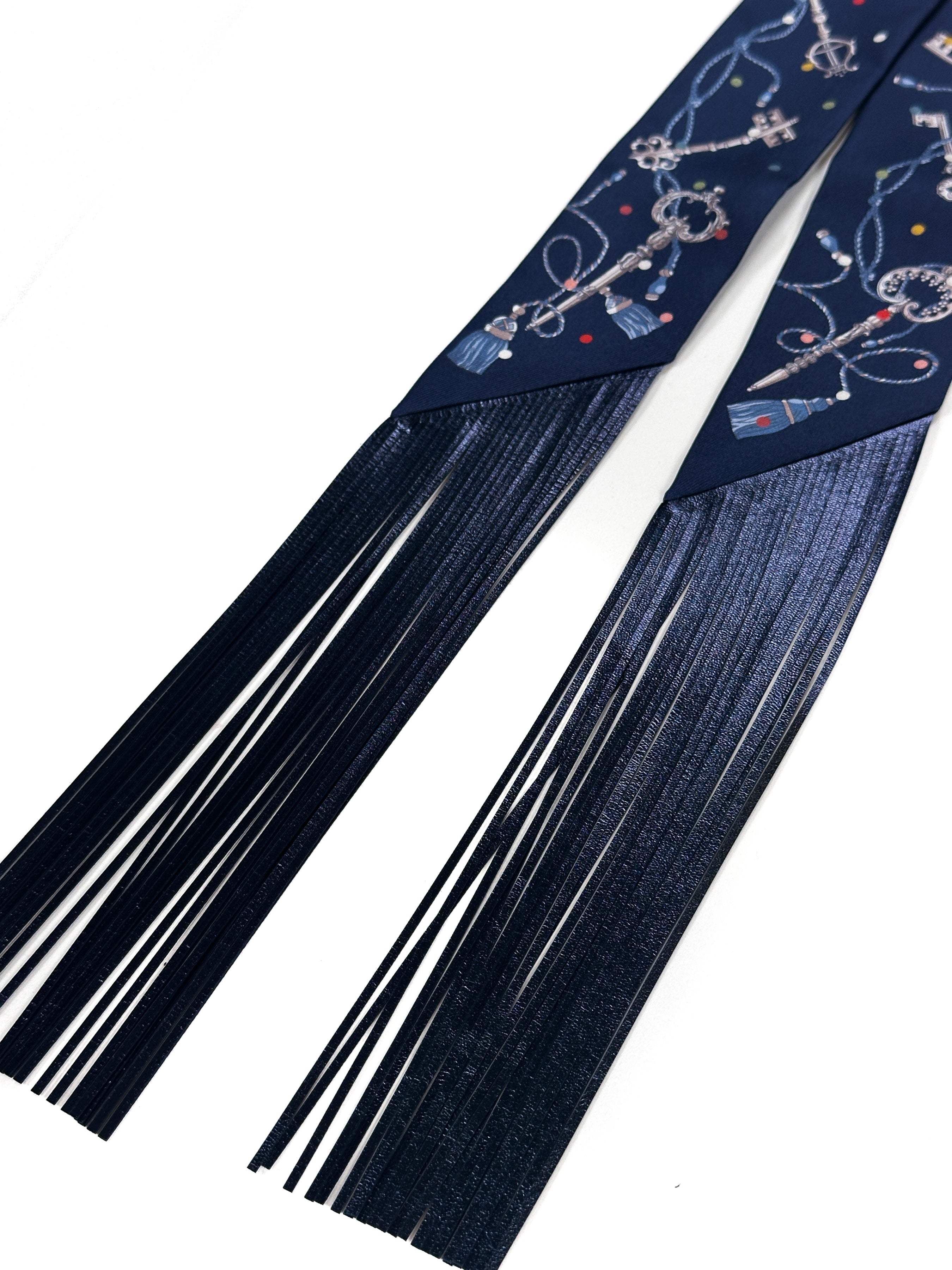 Hermès Les Cles au Pois Metallic Fringe Twilly
