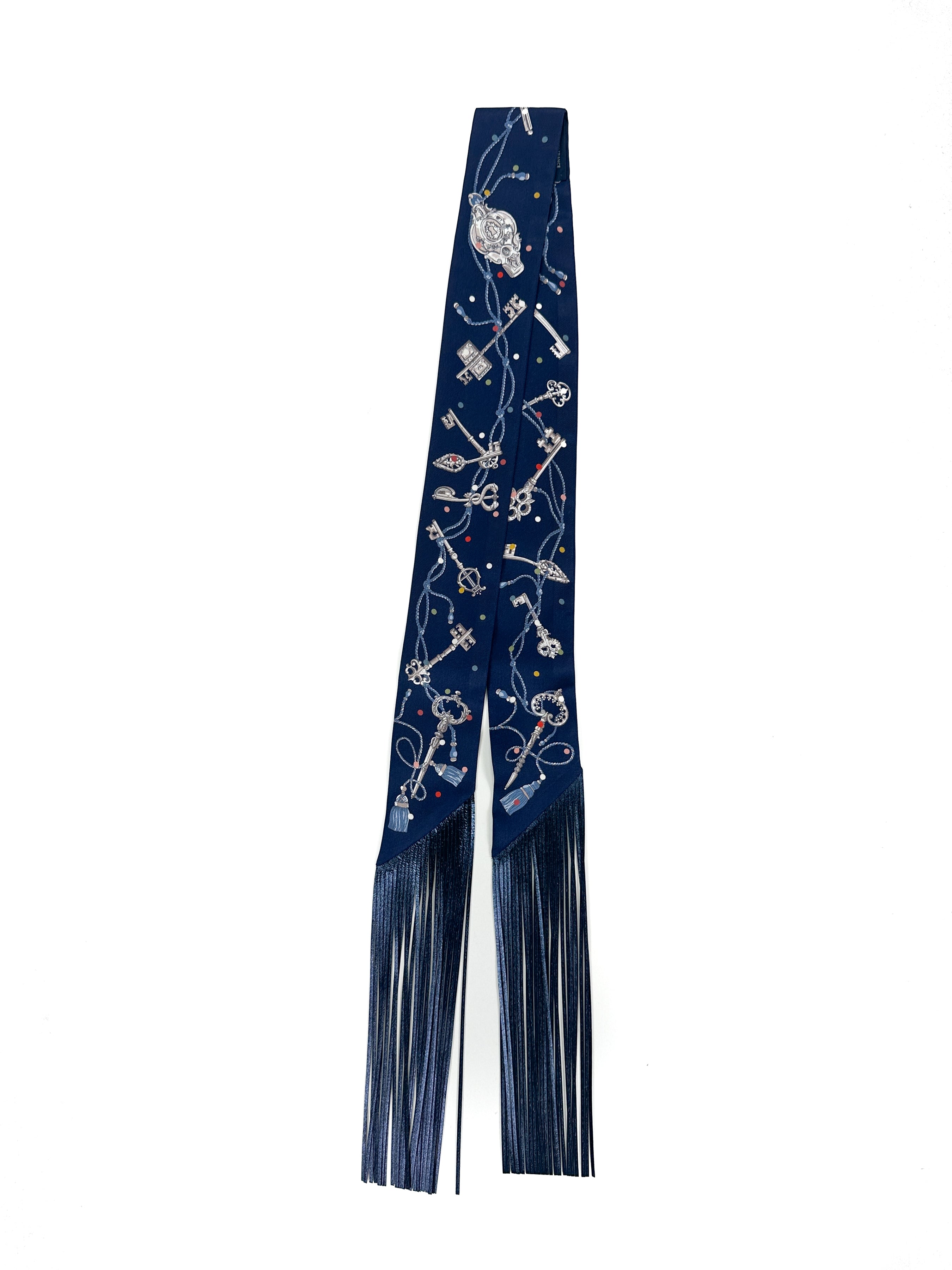 Hermès Les Cles au Pois Metallic Fringe Twilly