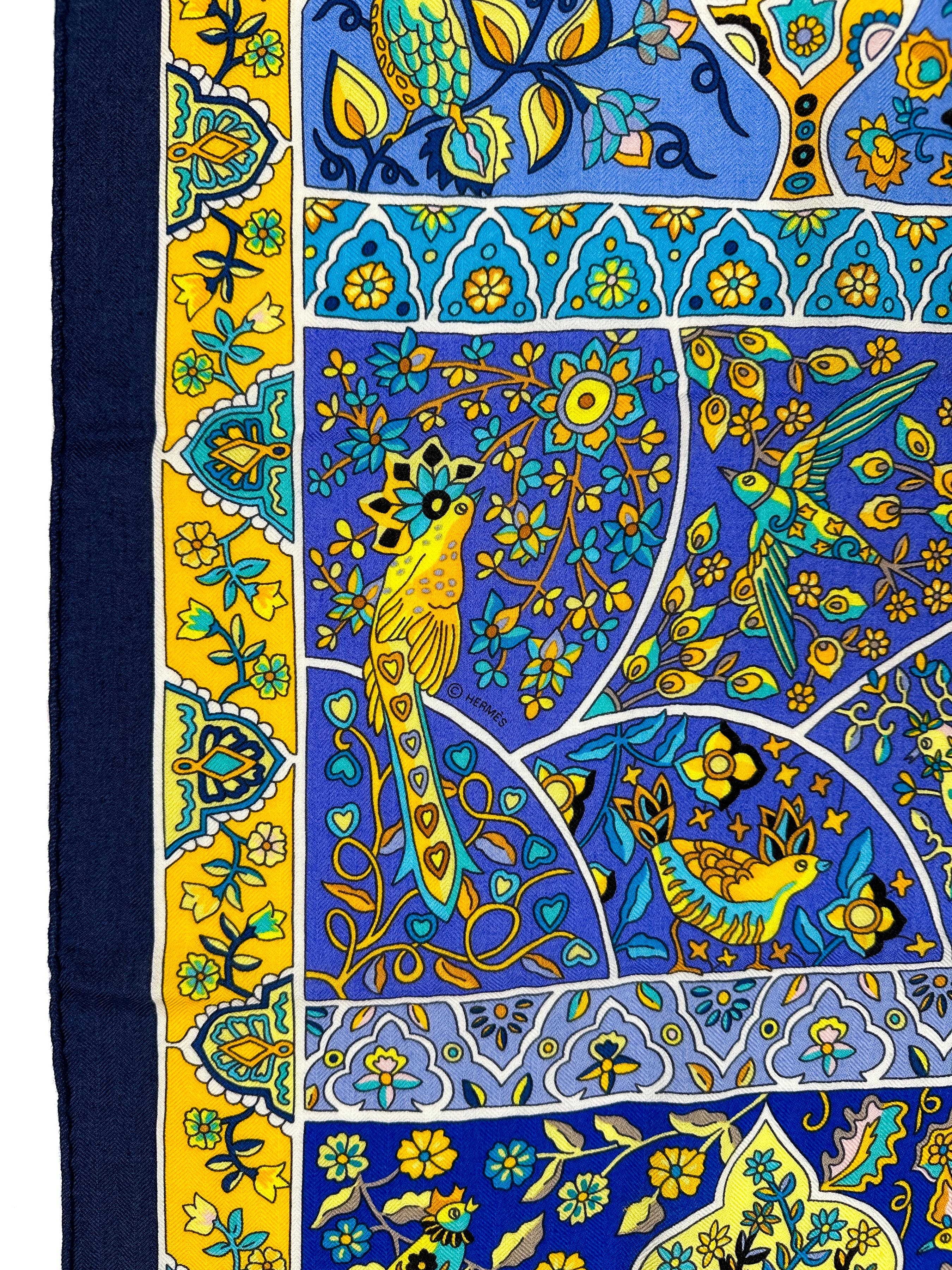Hermès Au Pays des Oiseaux Fleurs Cashmere Silk 140