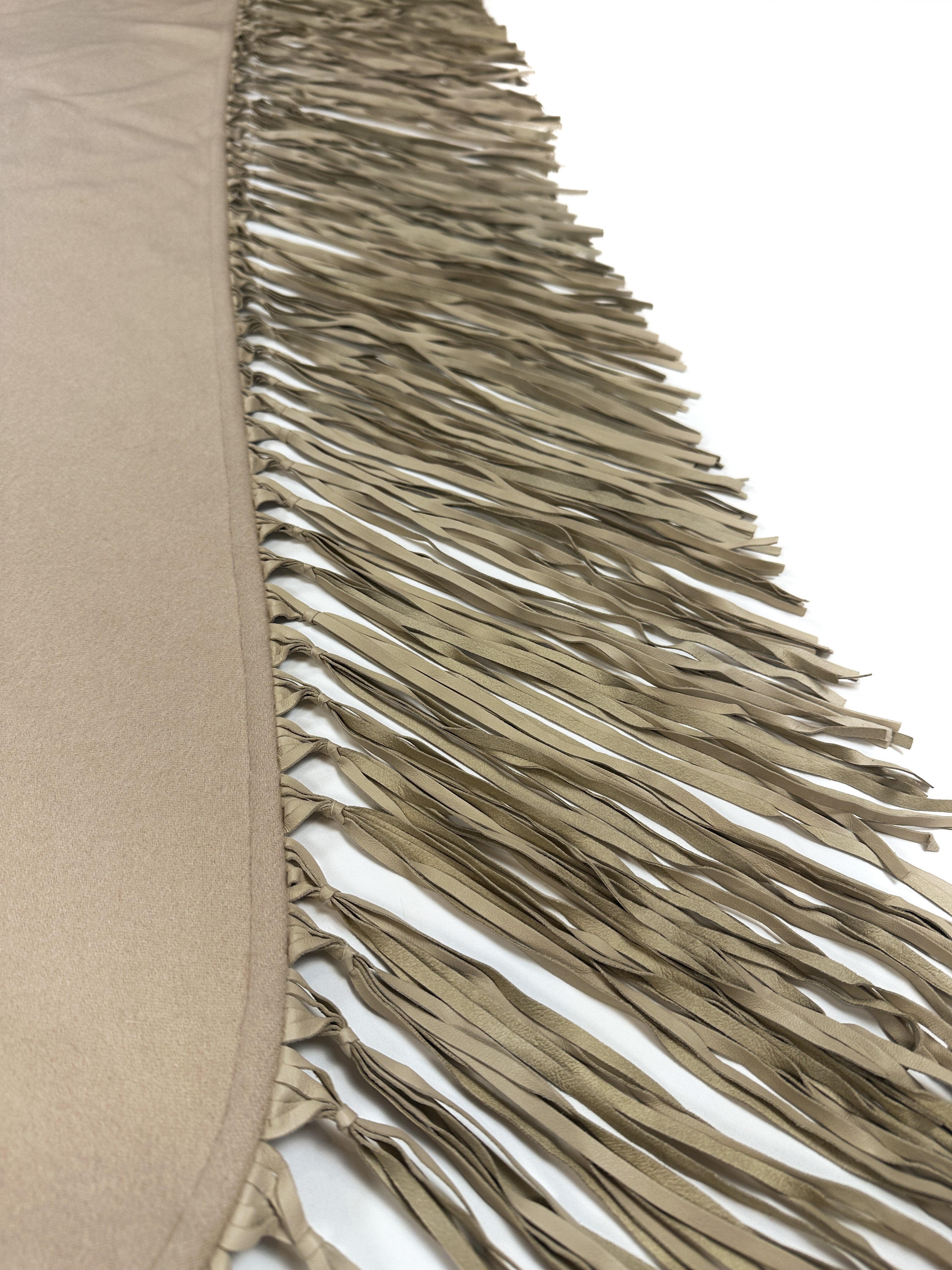 Hermès Fringed Leather Cashmere Triangle Shawl