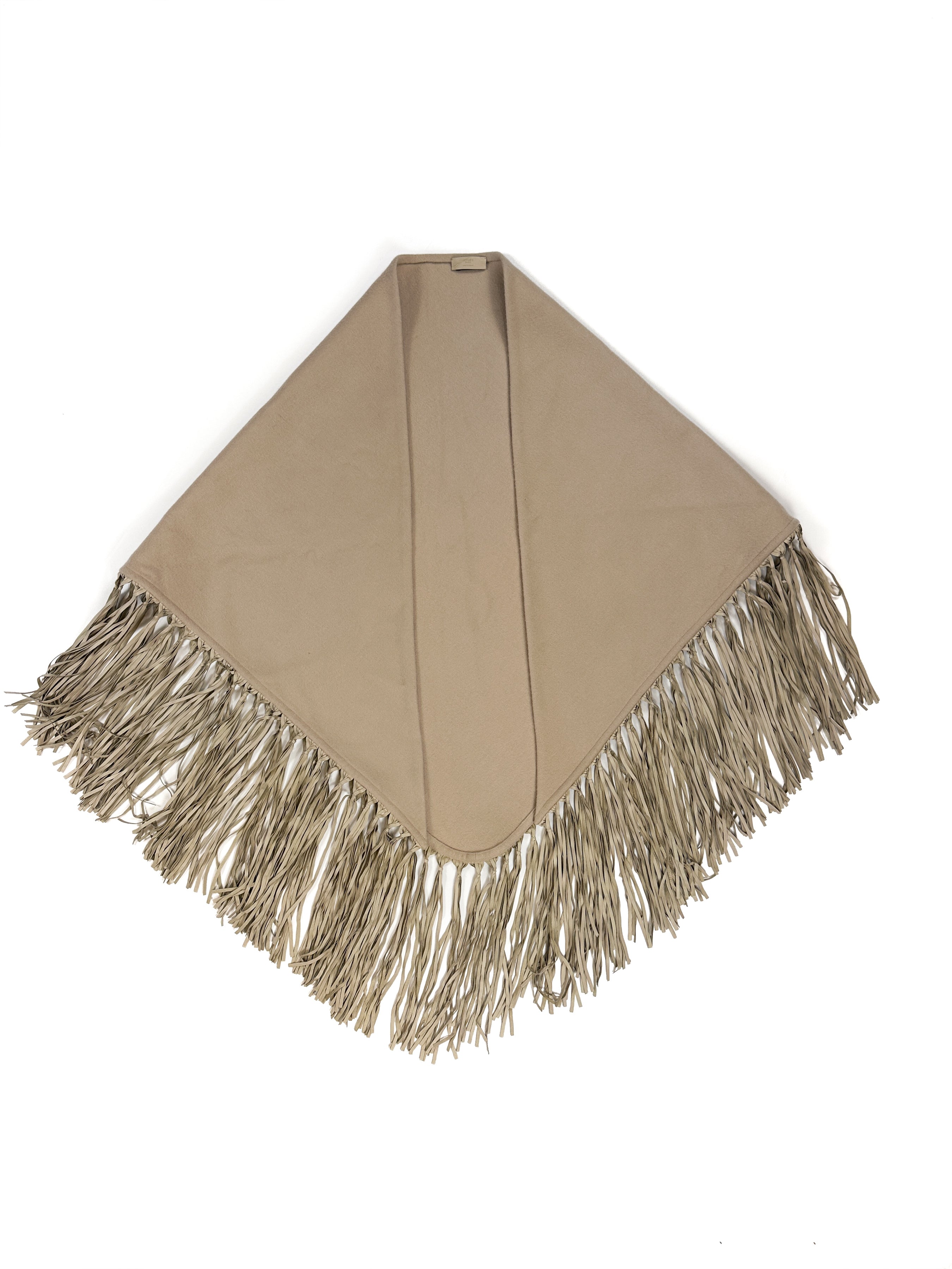 Hermès Fringed Leather Cashmere Triangle Shawl