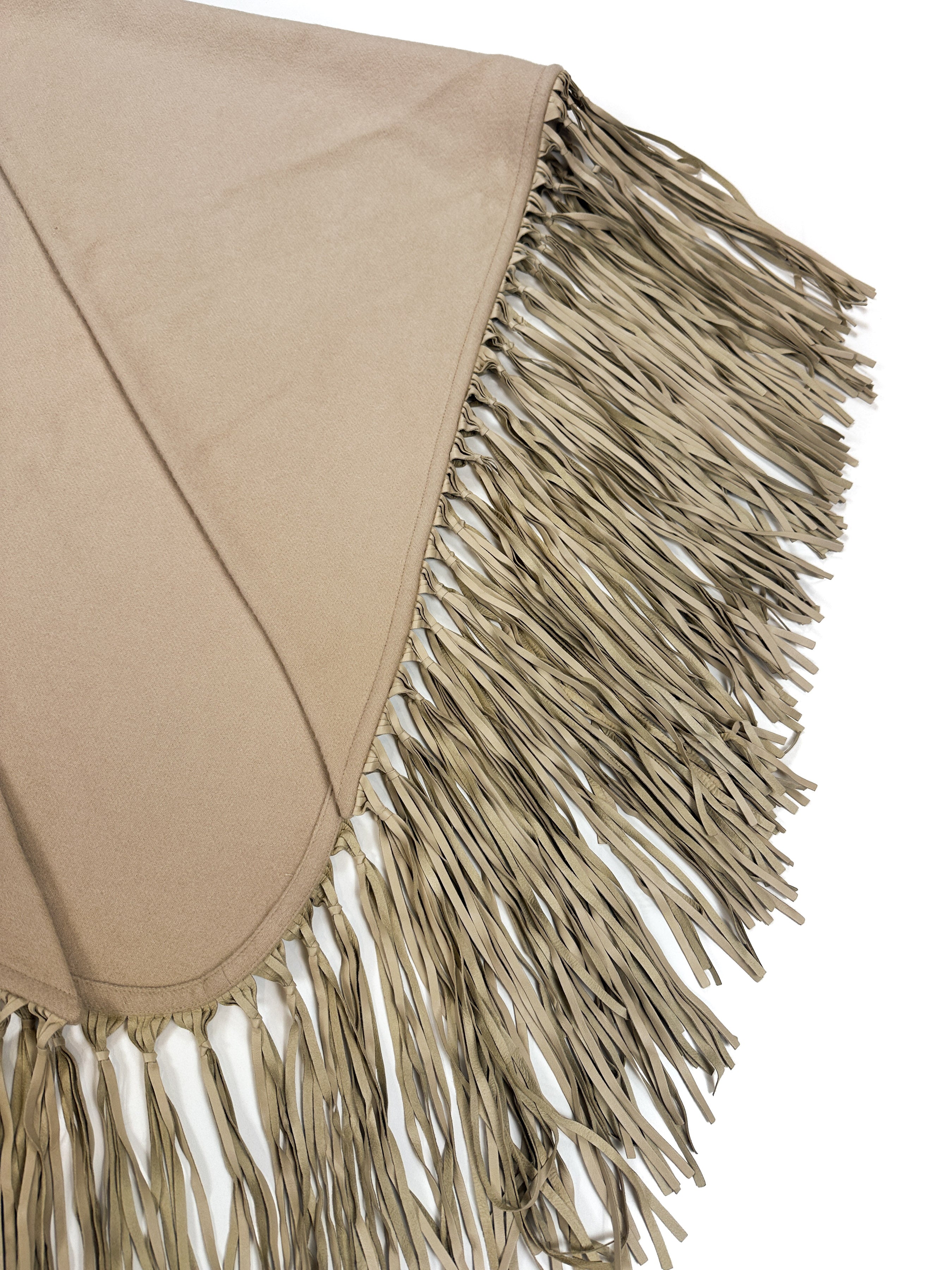Hermès Fringed Leather Cashmere Triangle Shawl