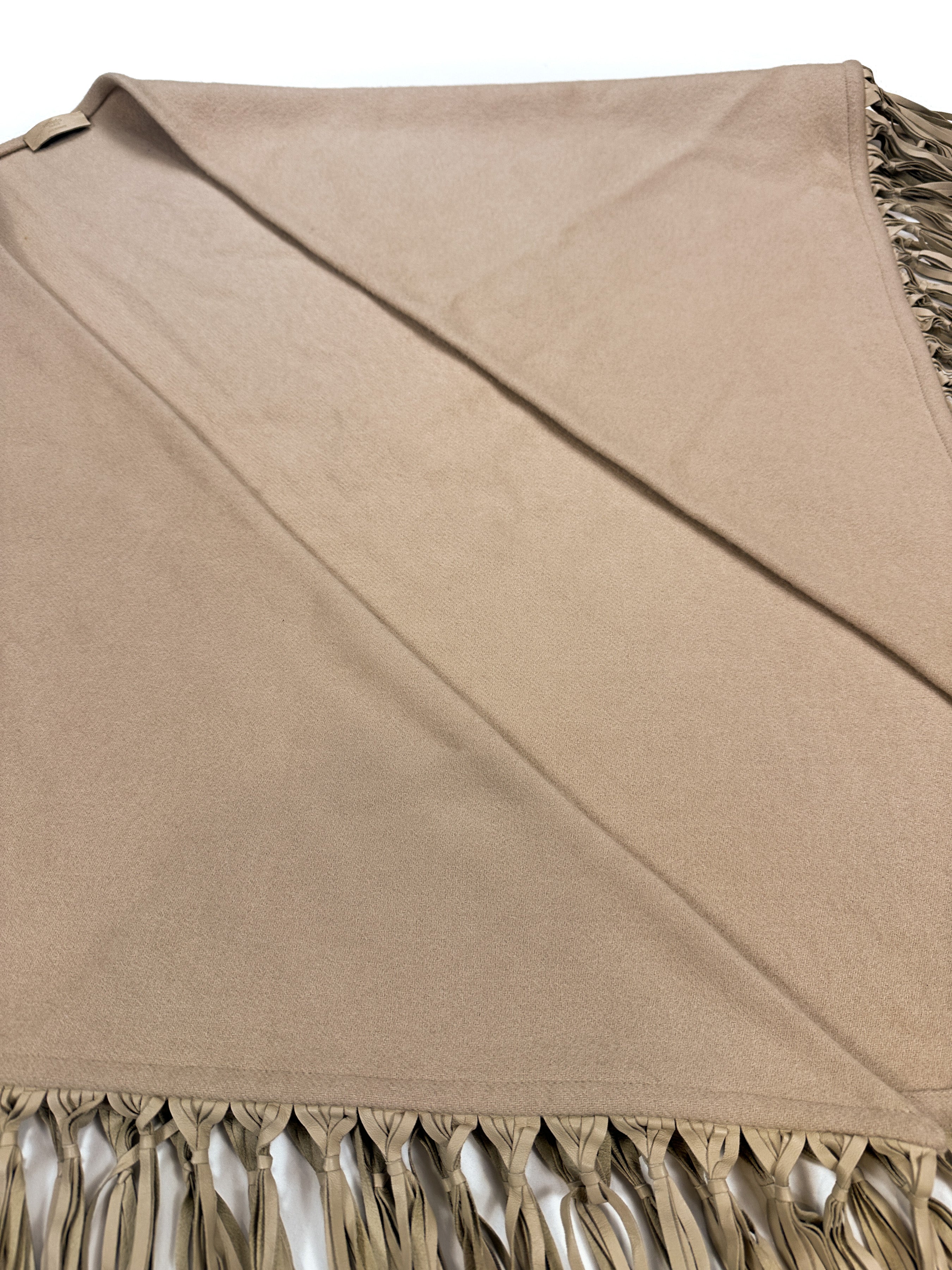 Hermès Fringed Leather Cashmere Triangle Shawl