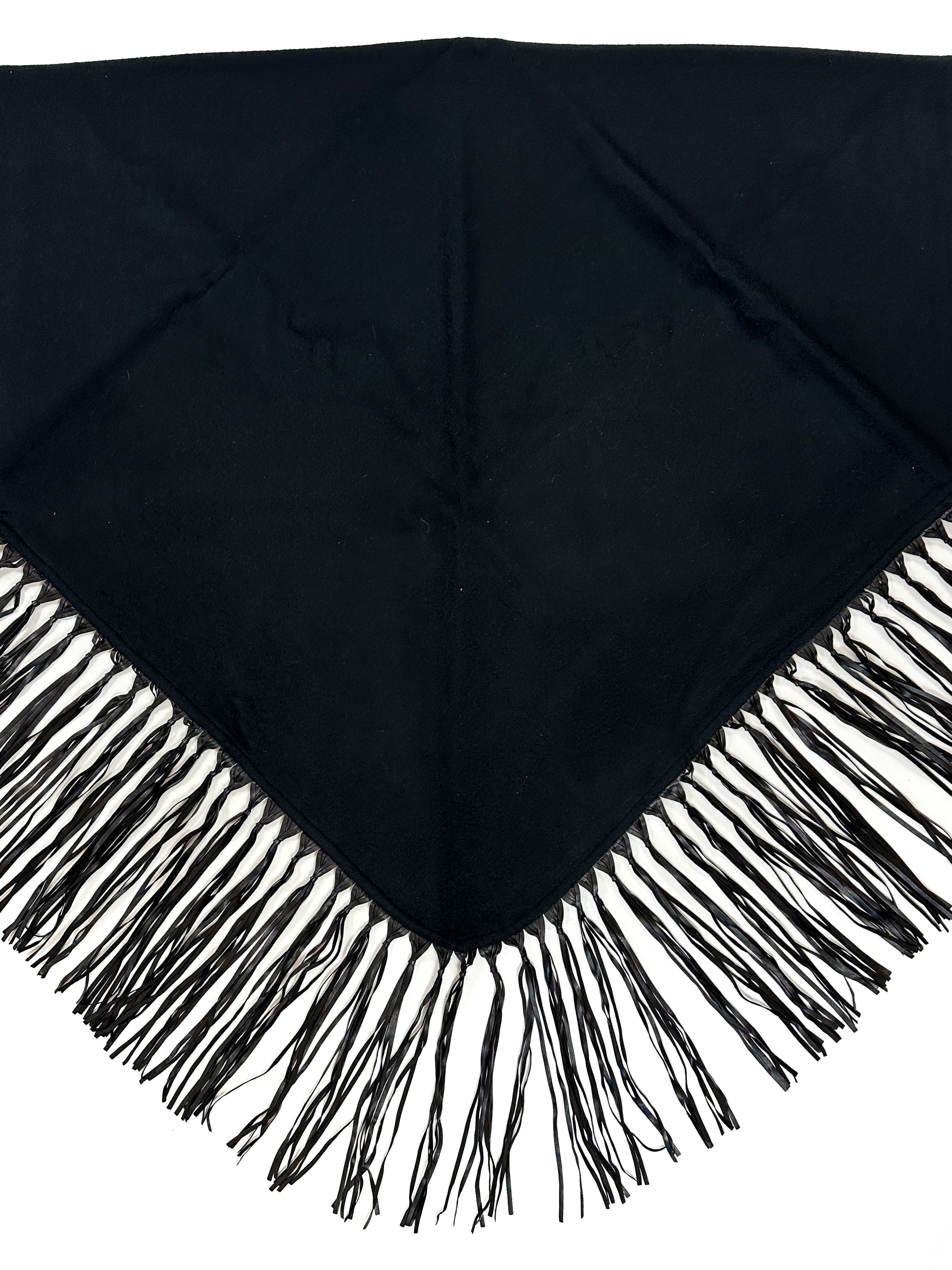 Hermès Fringed Leather Plaid Cashmere Triangle Shawl
