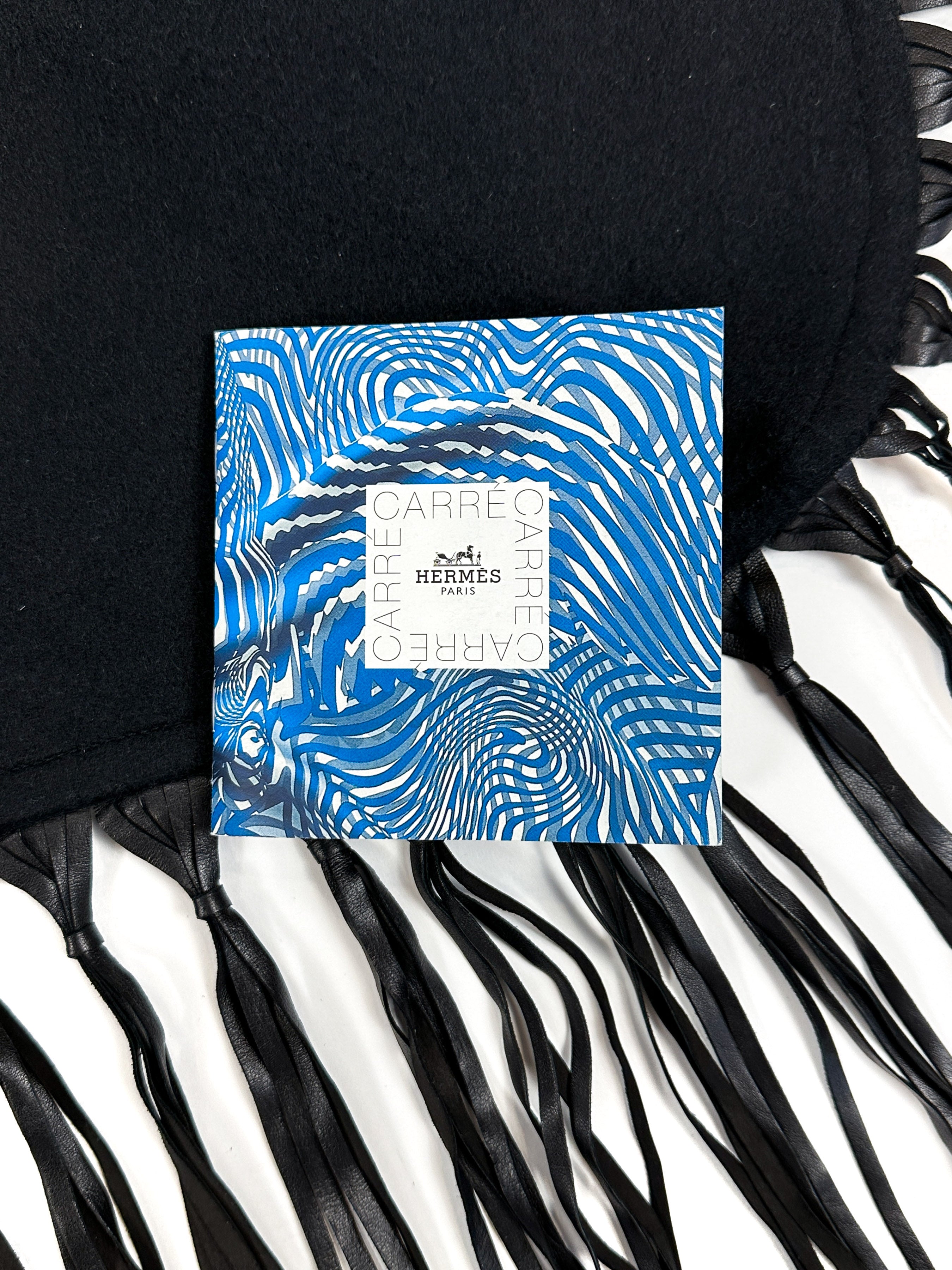 Hermès Fringed Leather Plaid Cashmere Triangle Shawl