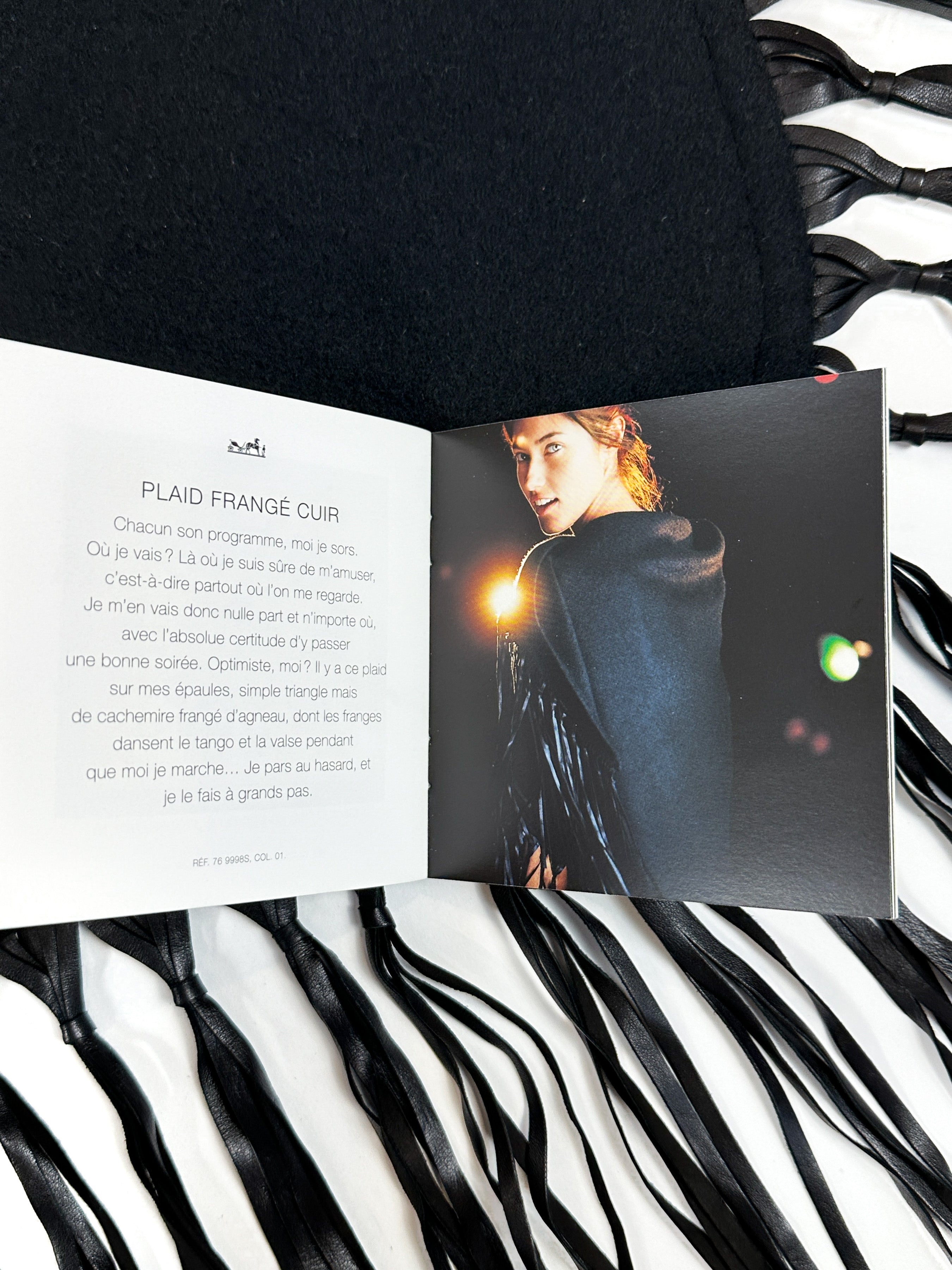 Hermès Fringed Leather Plaid Cashmere Triangle Shawl