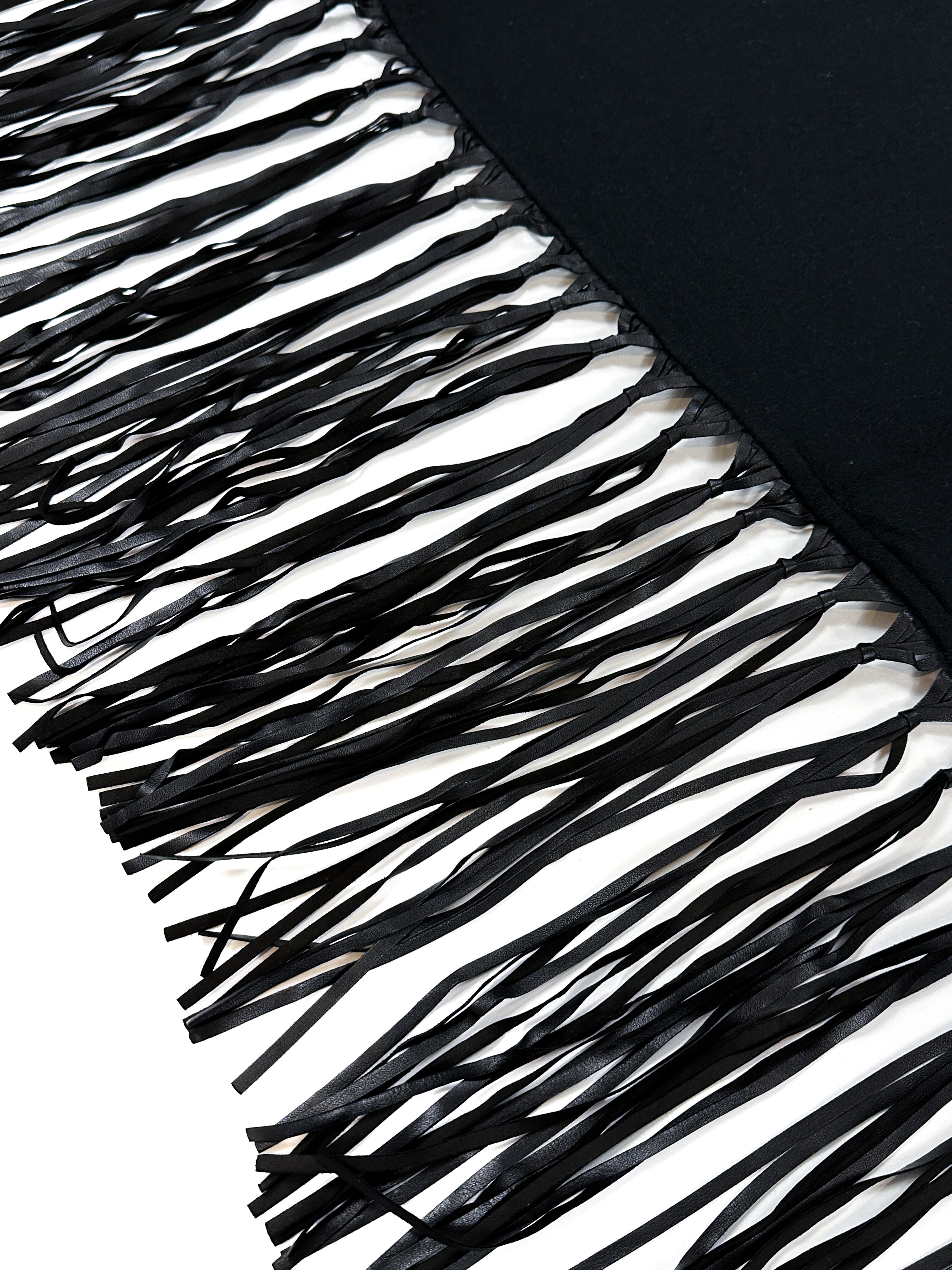 Hermès Fringed Leather Plaid Cashmere Triangle Shawl