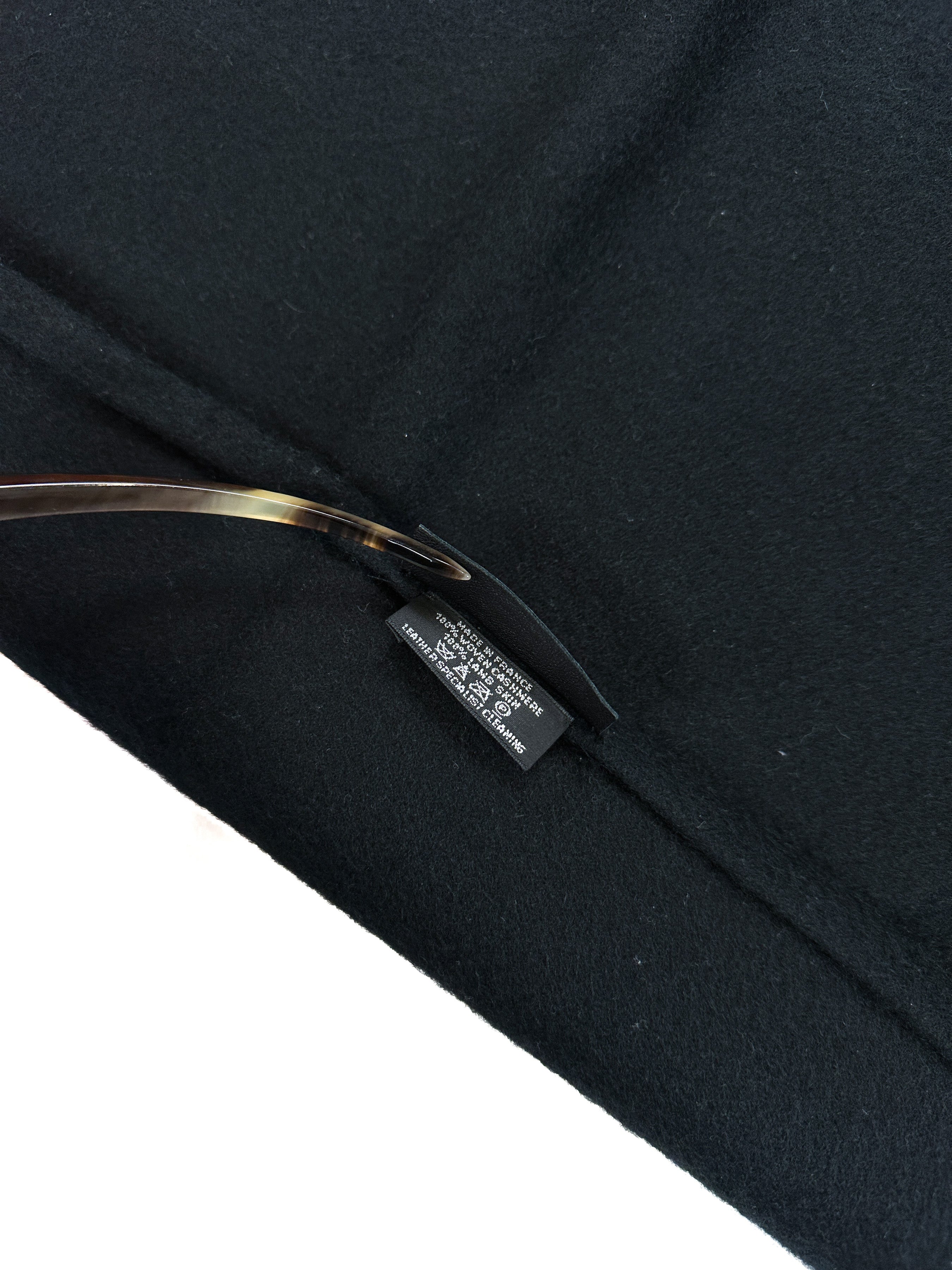 Hermès Fringed Leather Plaid Cashmere Triangle Shawl