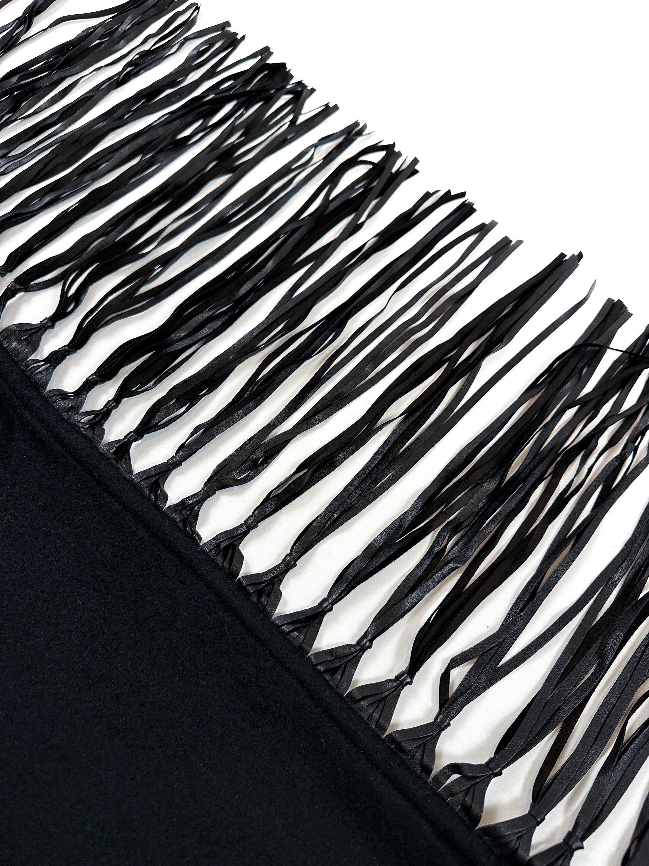 Hermès Fringed Leather Plaid Cashmere Triangle Shawl