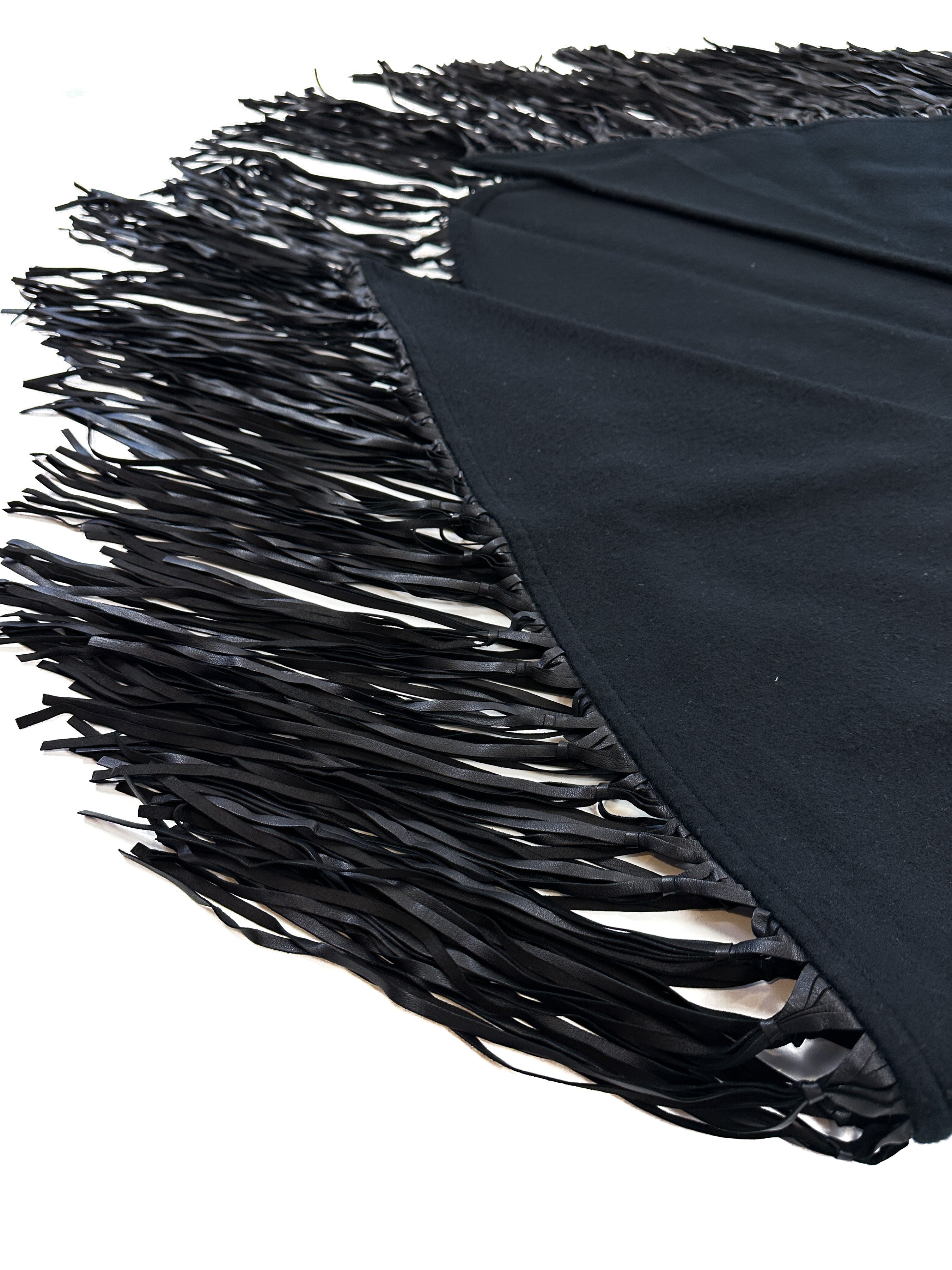 Hermès Fringed Leather Plaid Cashmere Triangle Shawl