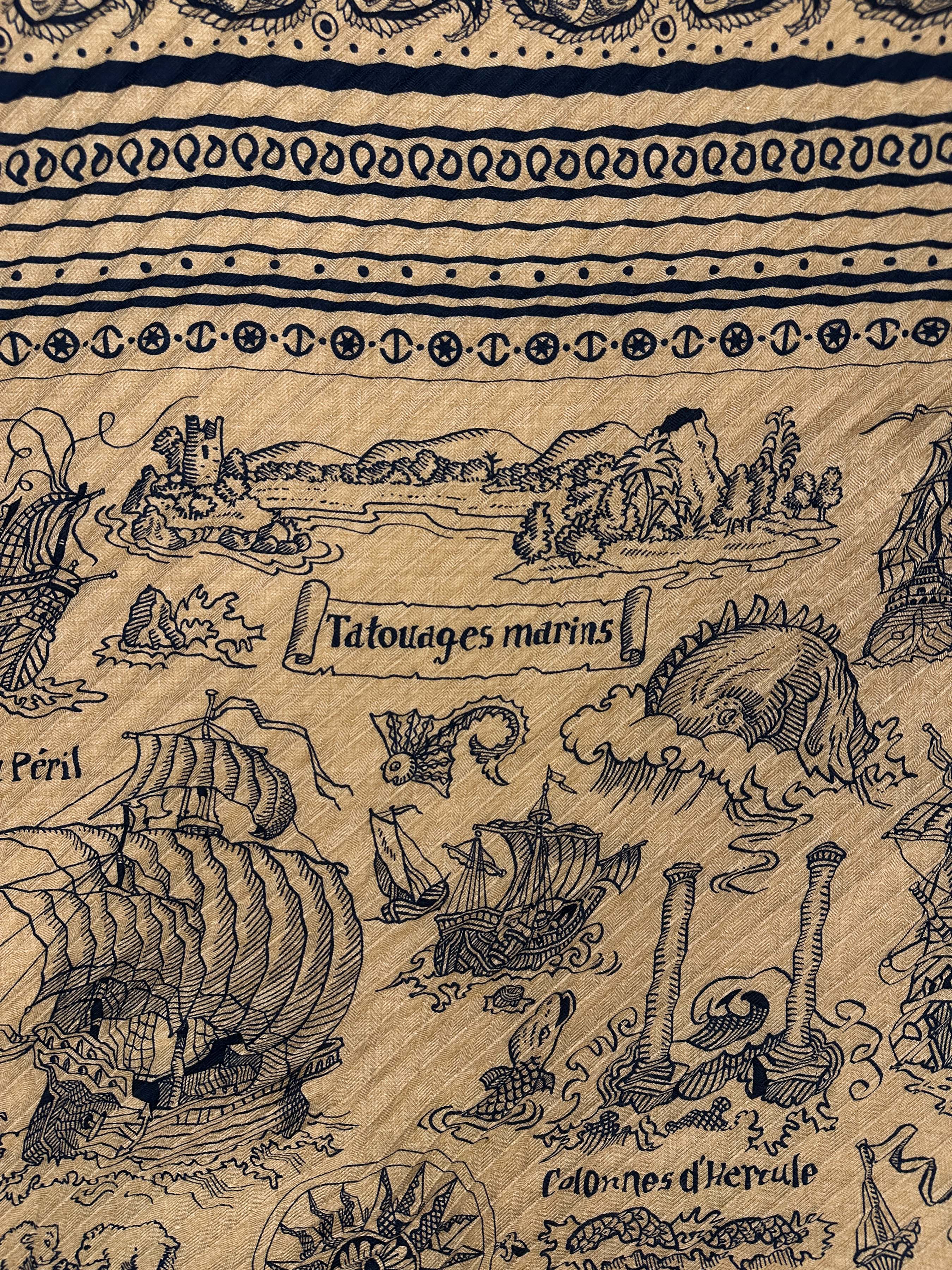 Hermès Tatouages Marins Bandana Cashmere Silk Plissé 140