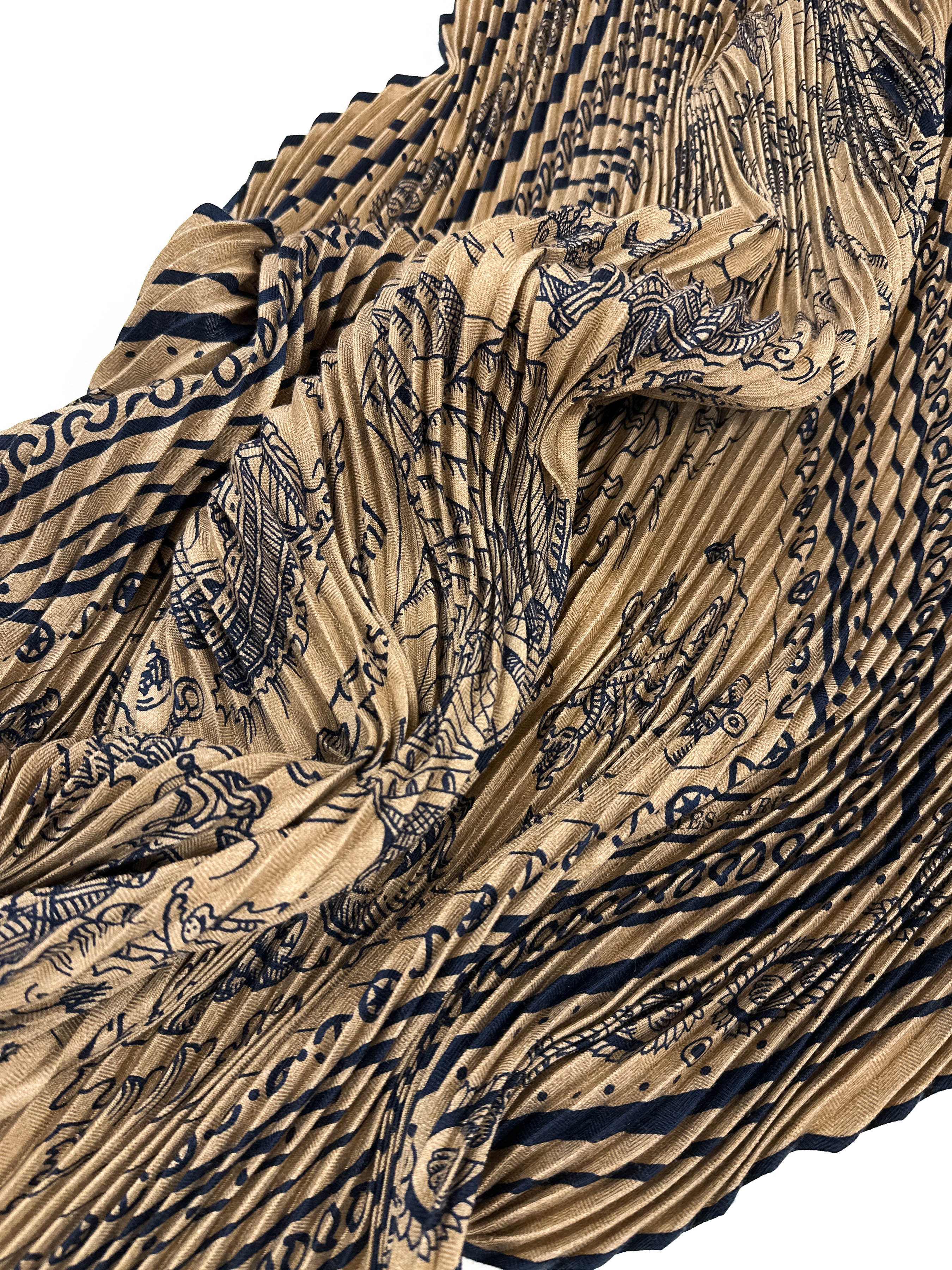 Hermès Tatouages Marins Bandana Cashmere Silk Plissé 140