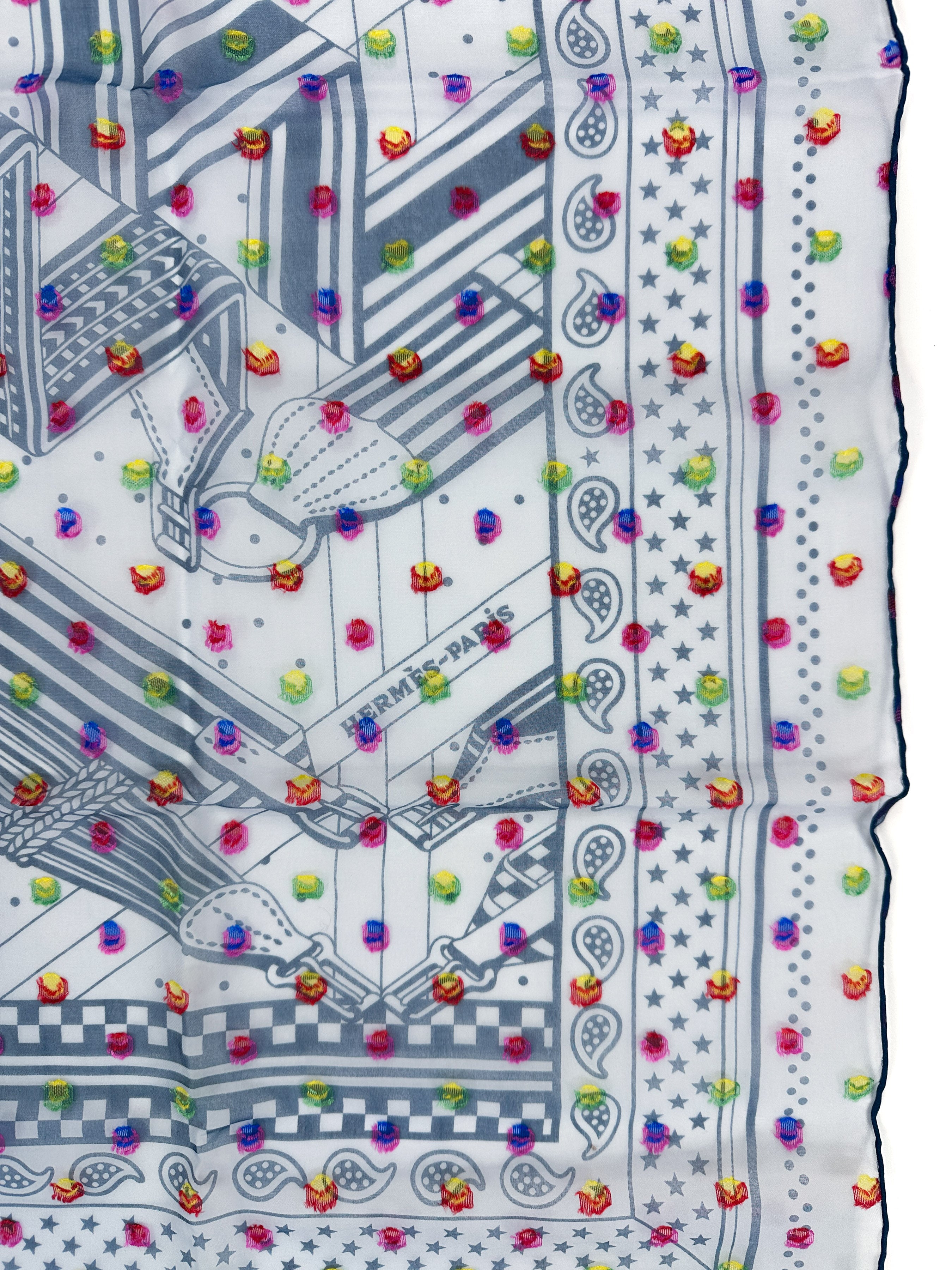 Hermès Sangles en Zig Zag Pois Rainbow Mousseline 60