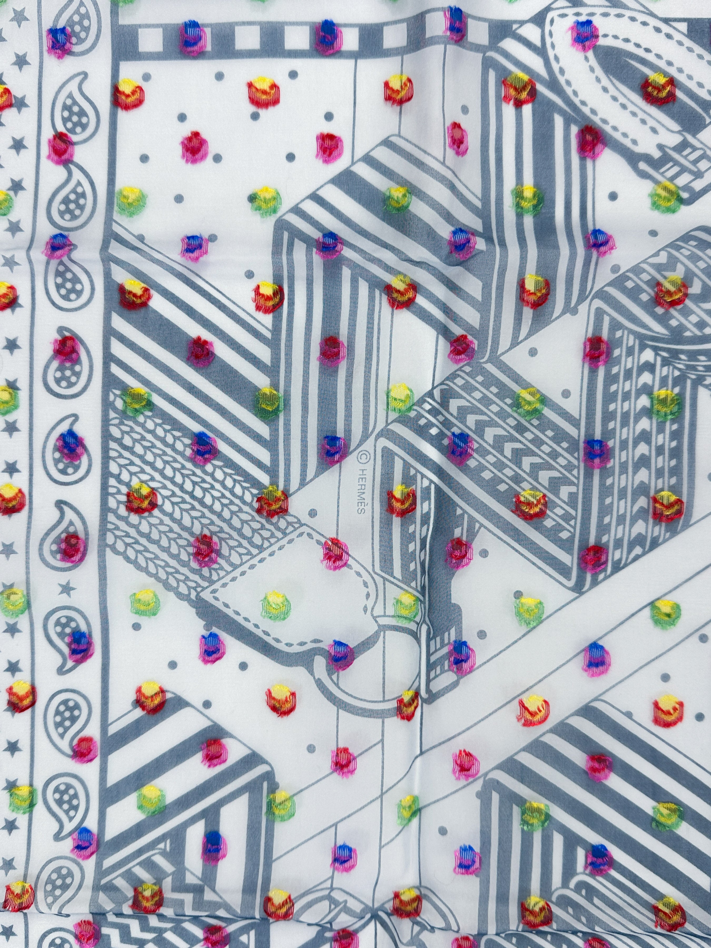 Hermès Sangles en Zig Zag Pois Rainbow Mousseline 60