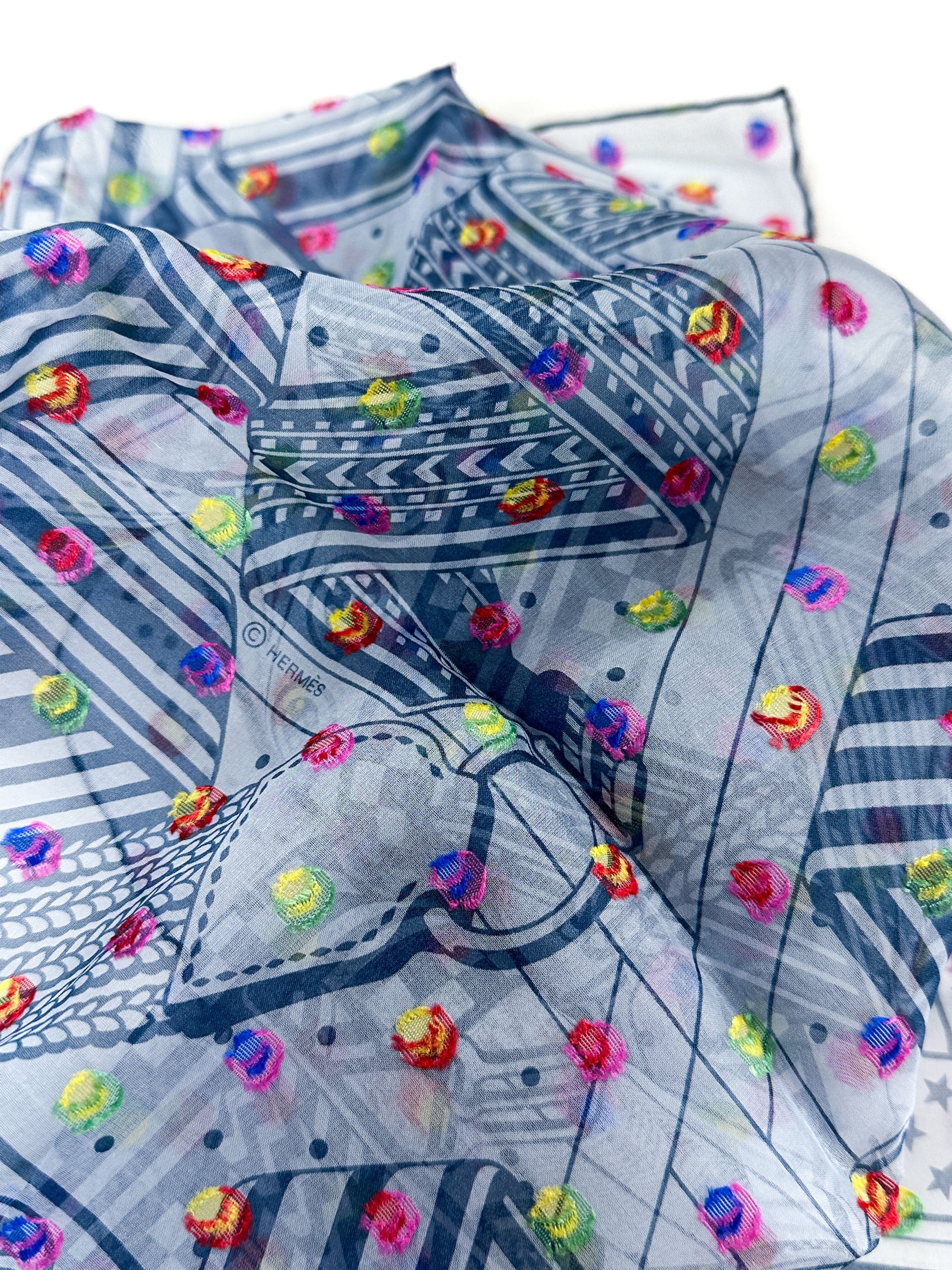Hermès Sangles en Zig Zag Pois Rainbow Mousseline 60
