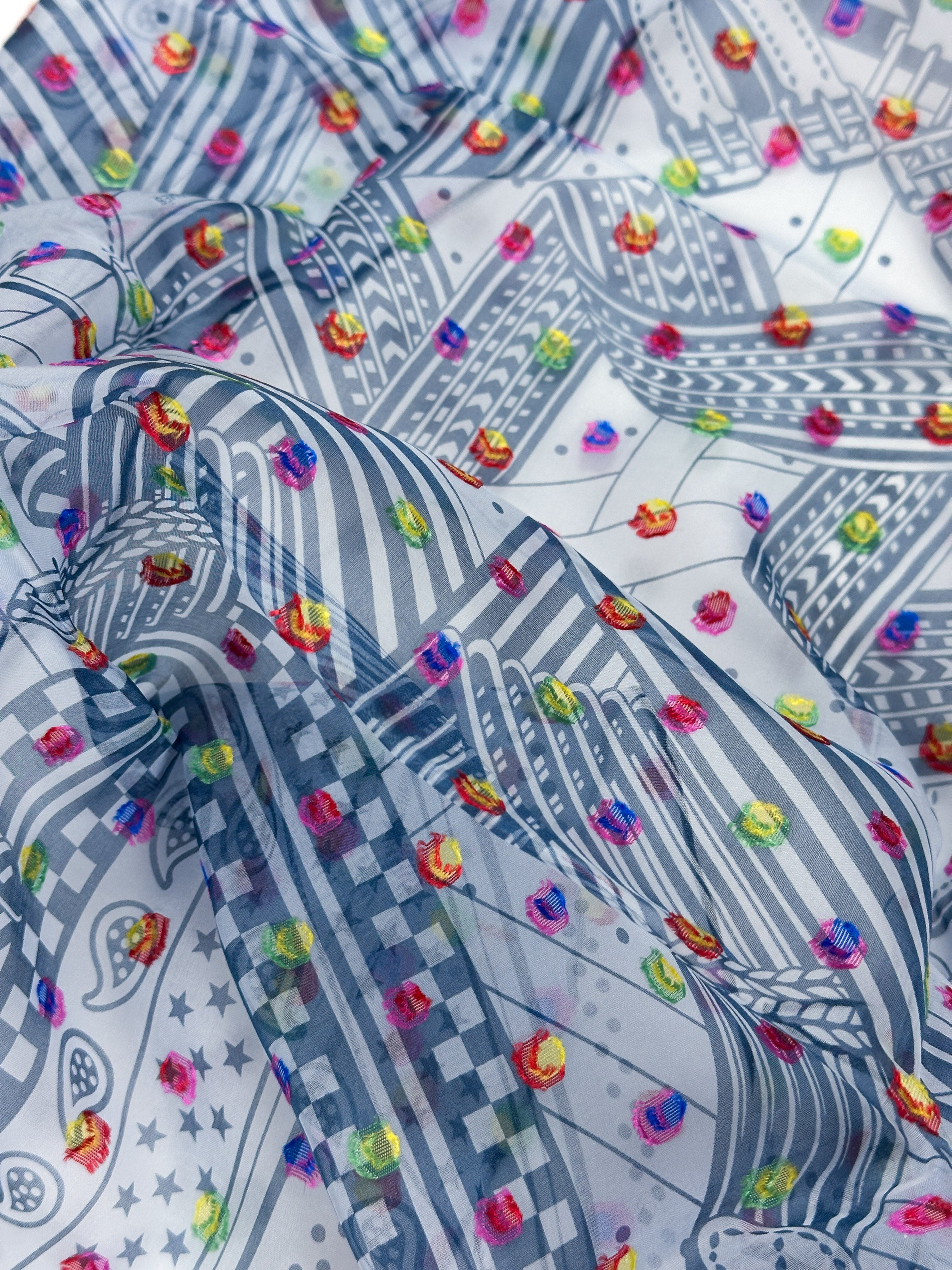 Hermès Sangles en Zig Zag Pois Rainbow Mousseline 60
