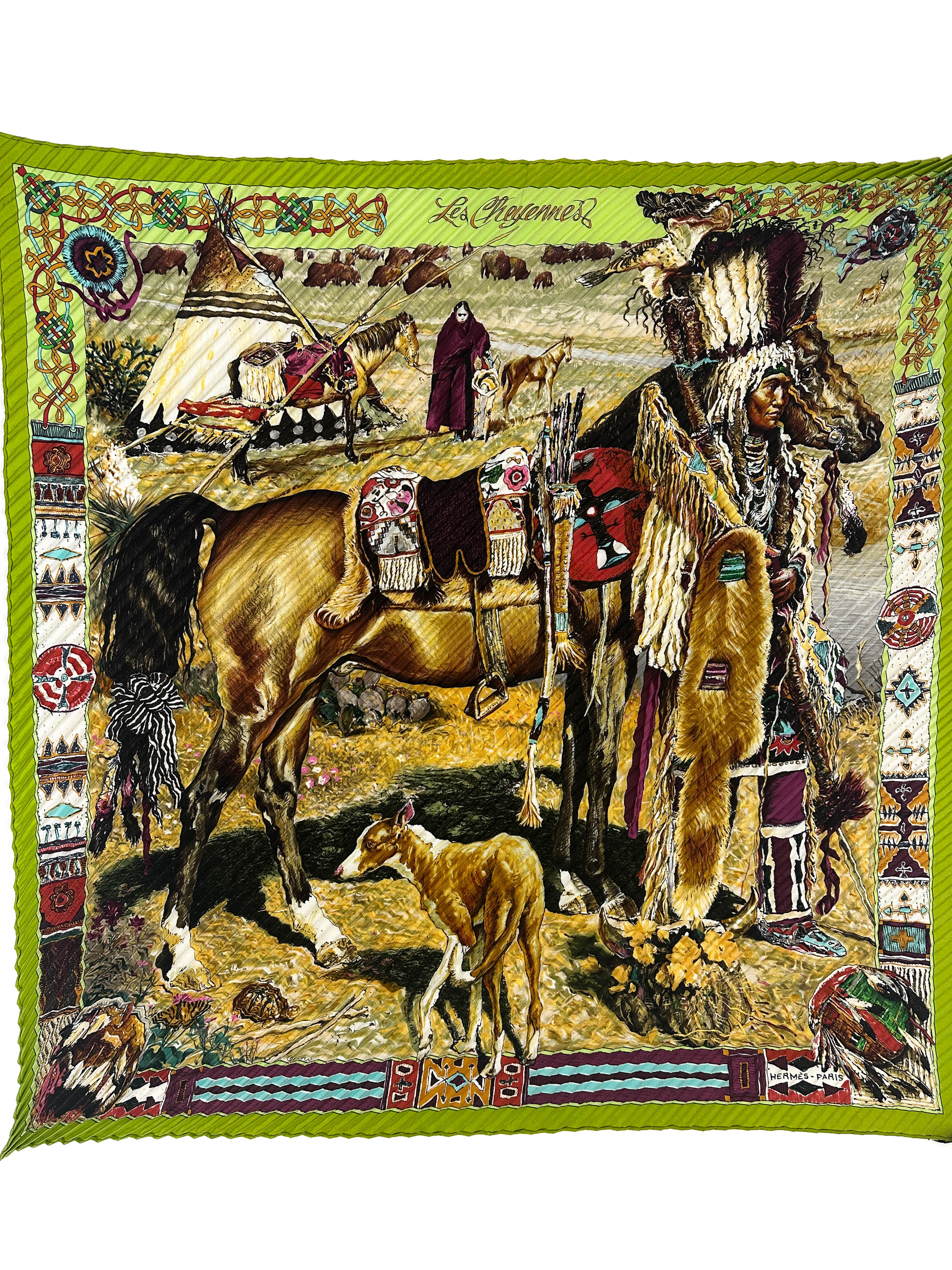 Hermès Les Cheyennes First Edition Plissé 90