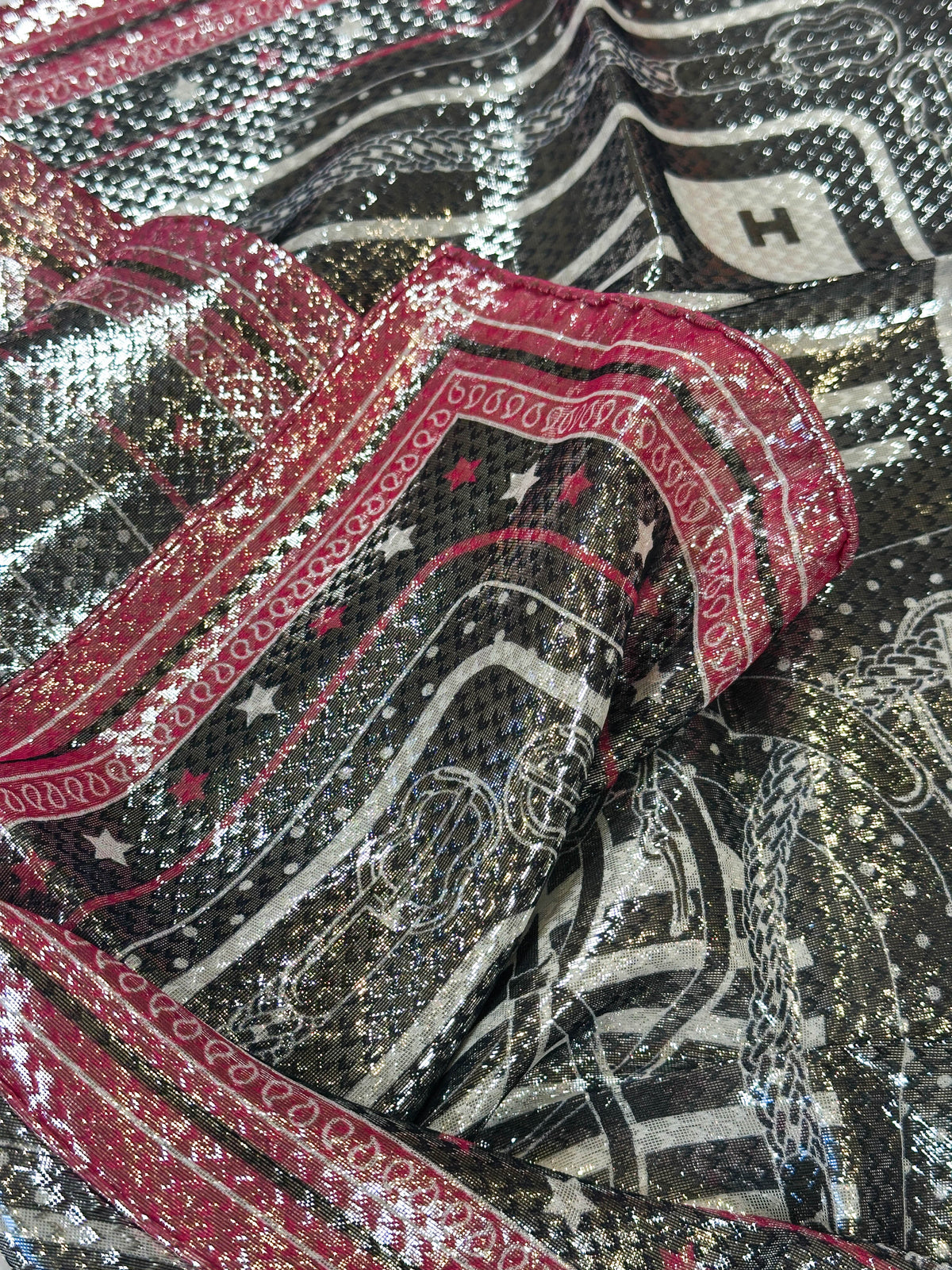 Hermès Coaching Disco Metallic Bandana 55