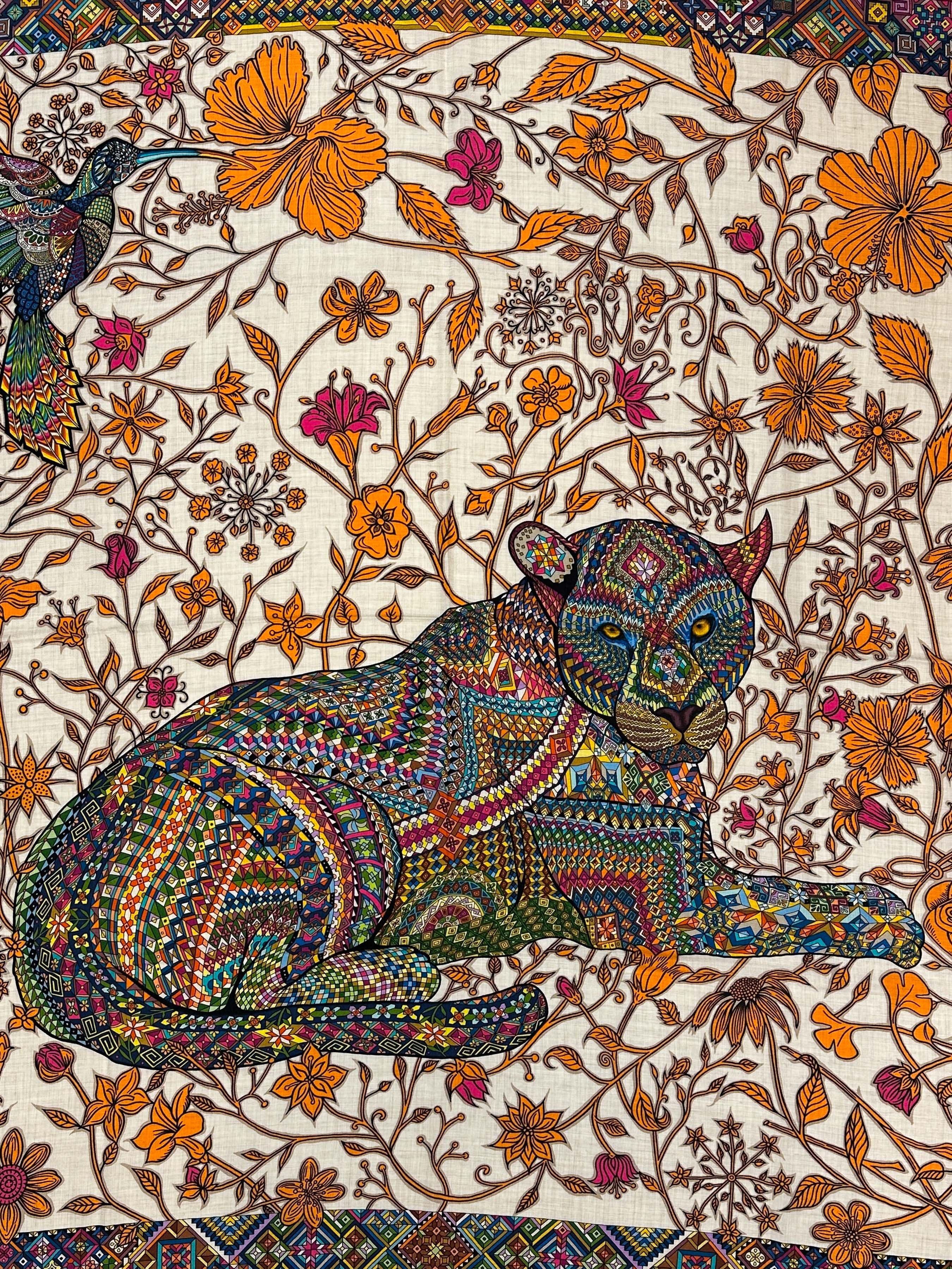 Hermès Le Jaguar et le Colibri Cashmere Silk 140