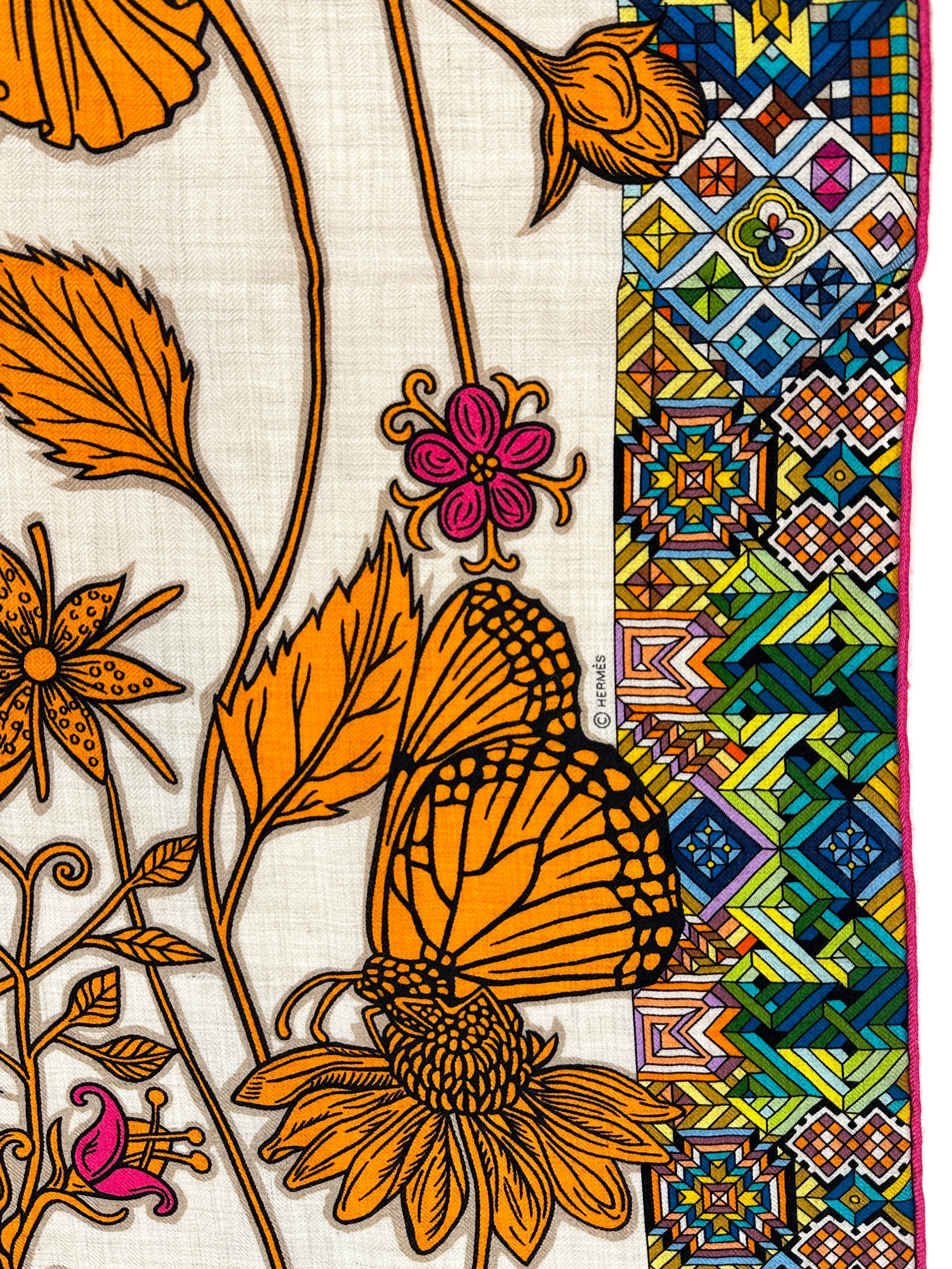 Hermès Le Jaguar et le Colibri Cashmere Silk 140