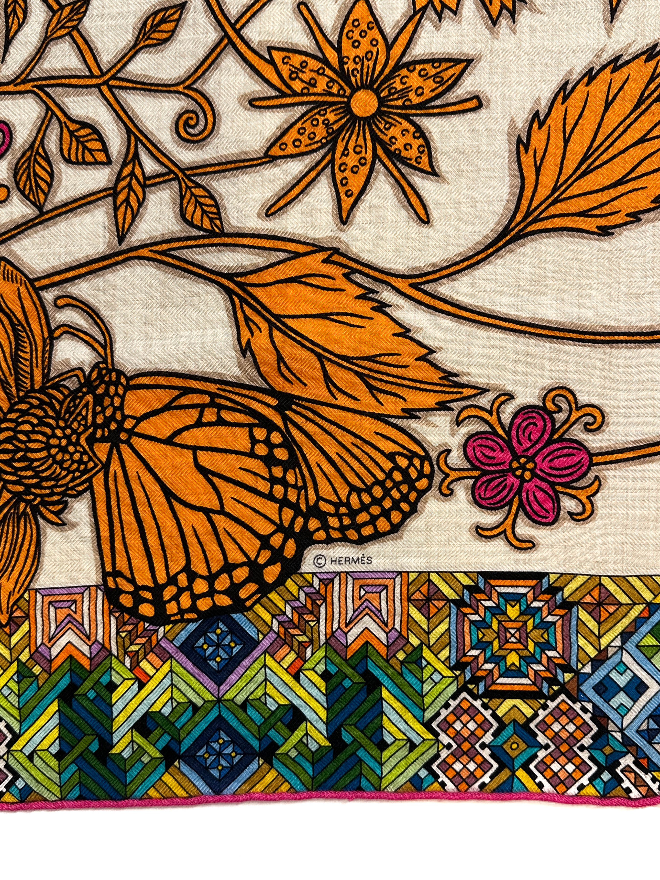 Hermès Le Jaguar et le Colibri Cashmere Silk 140