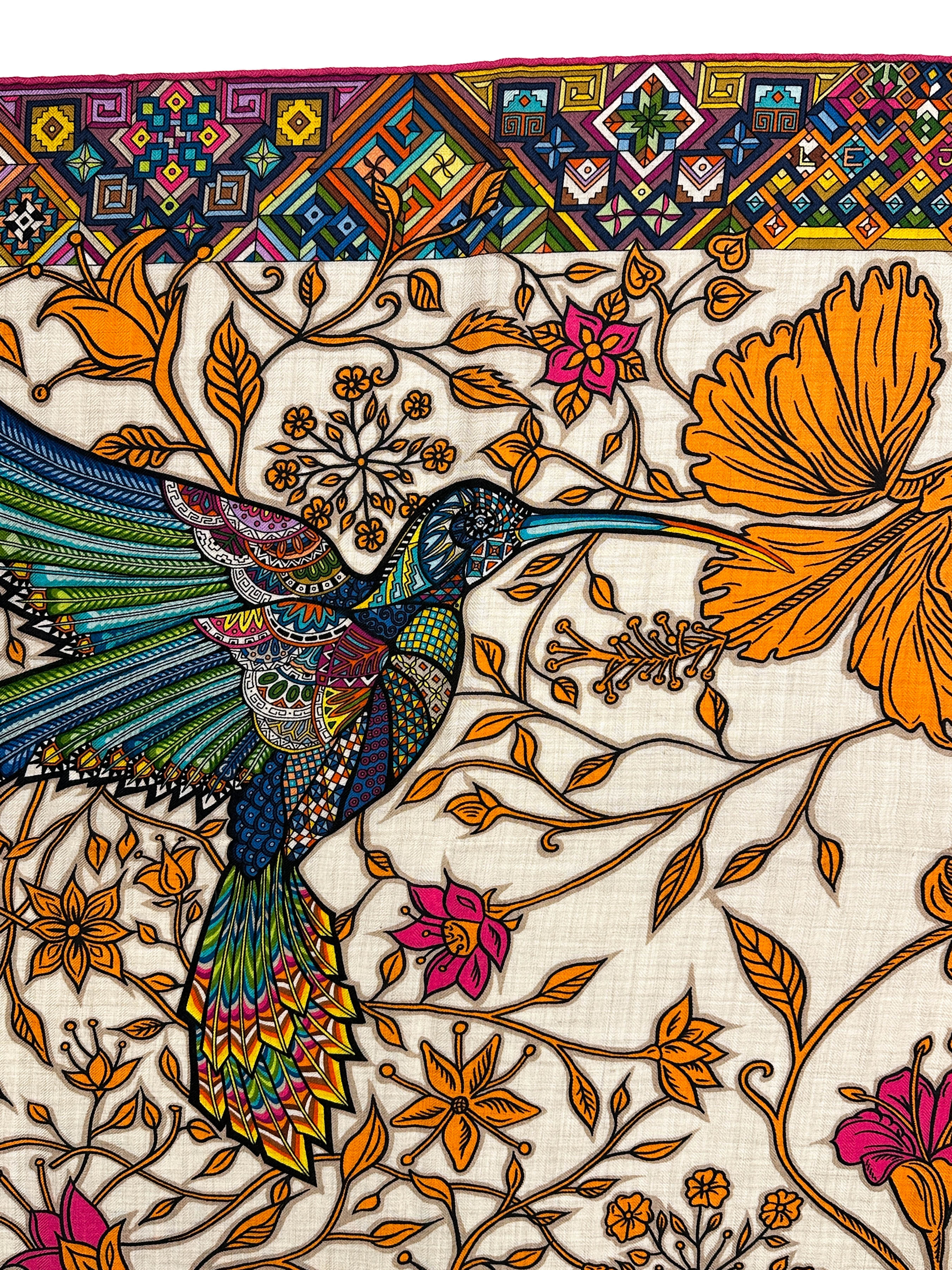 Hermès Le Jaguar et le Colibri Cashmere Silk 140