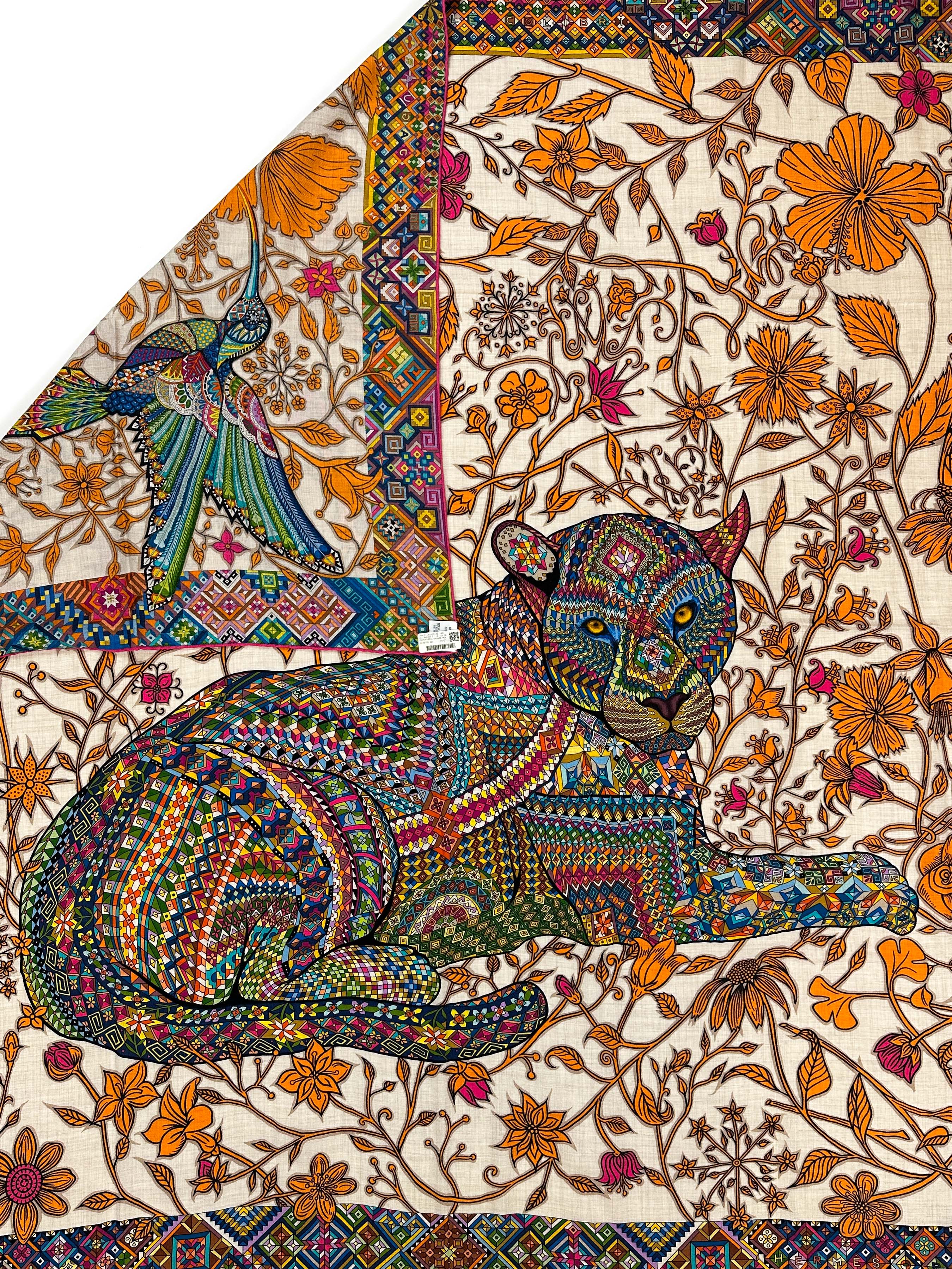 Hermès Le Jaguar et le Colibri Cashmere Silk 140