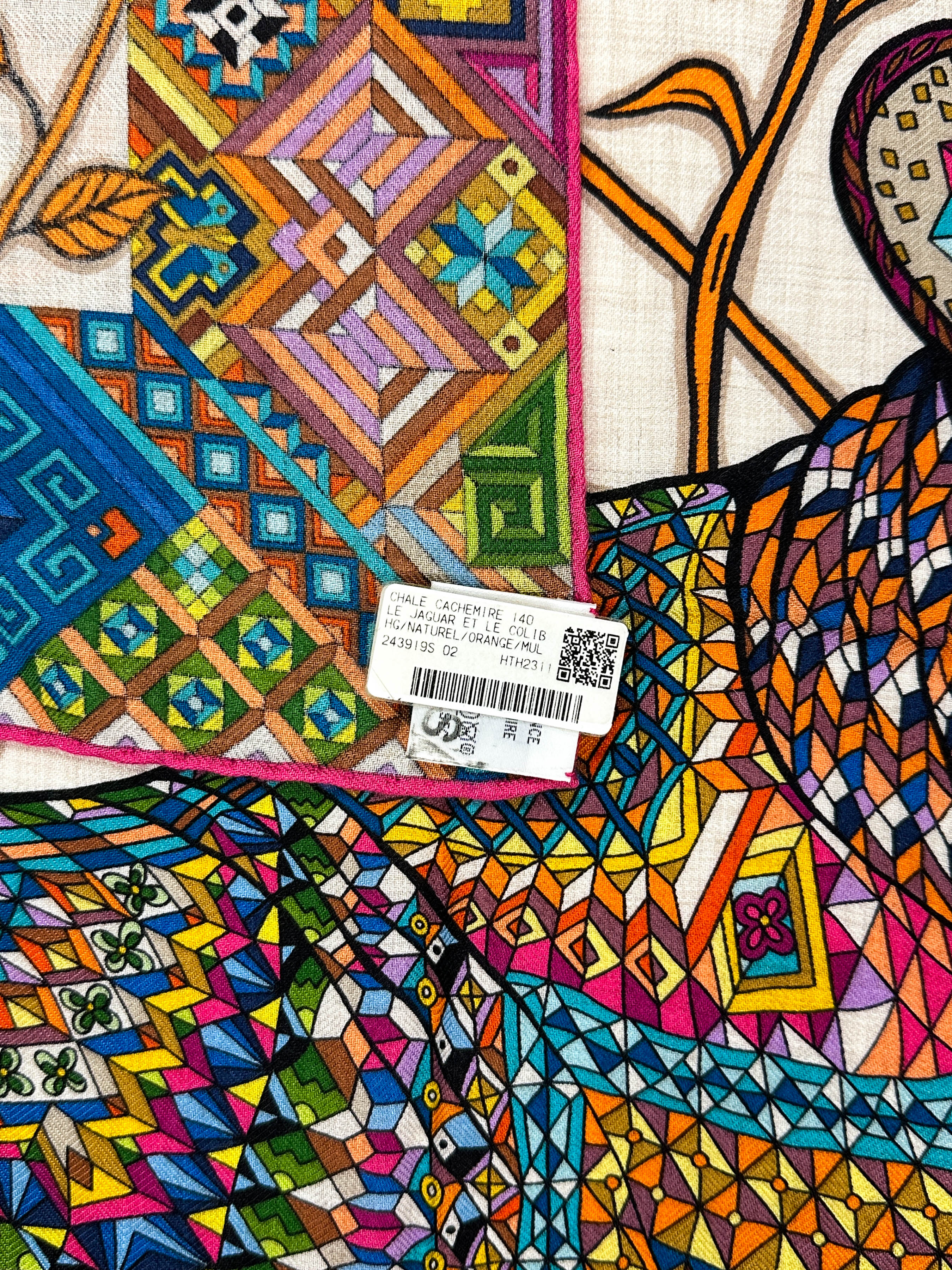 Hermès Le Jaguar et le Colibri Cashmere Silk 140