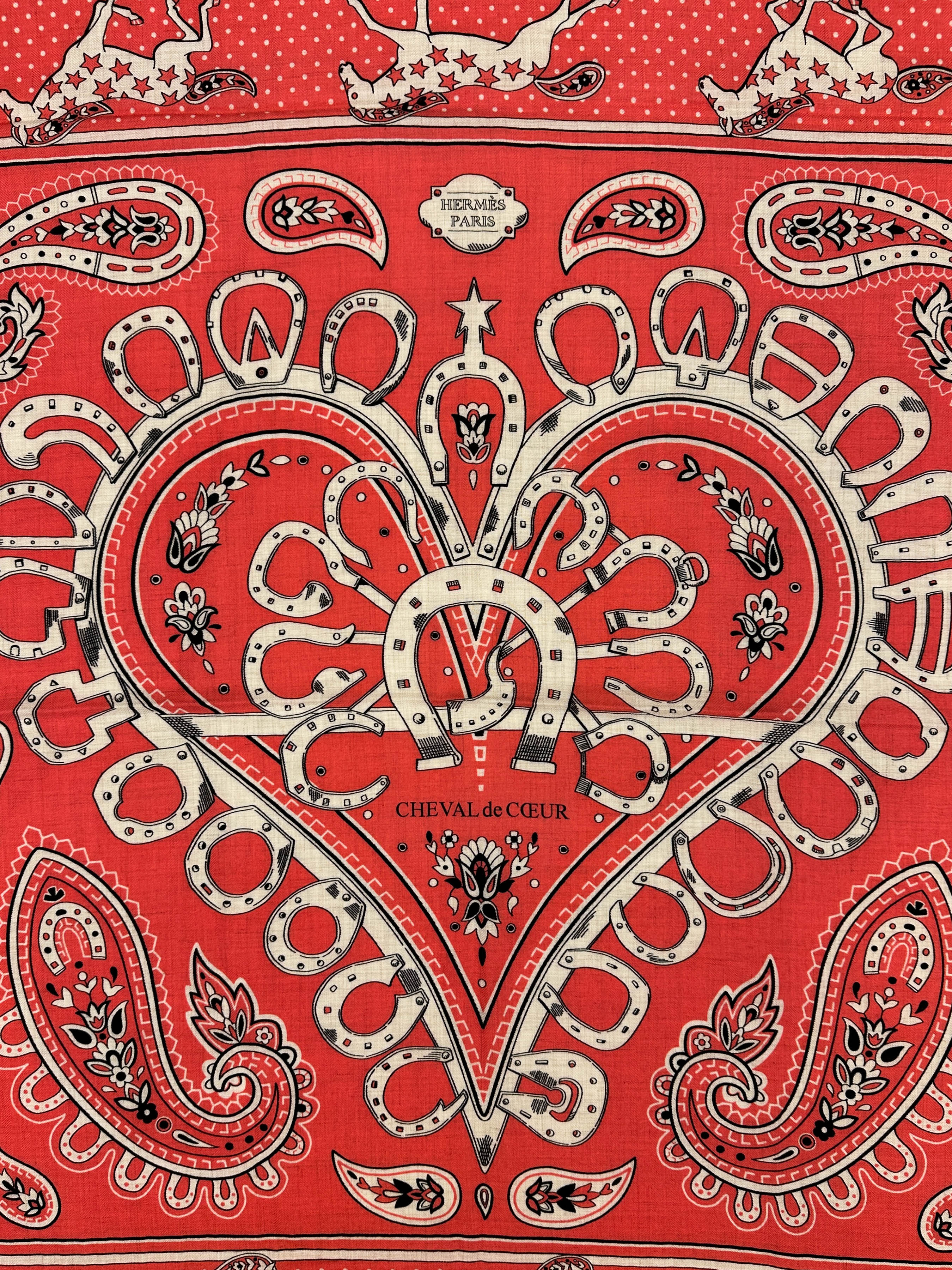 Hermès Cheval de Coeur Bandana Cashmere Silk 140