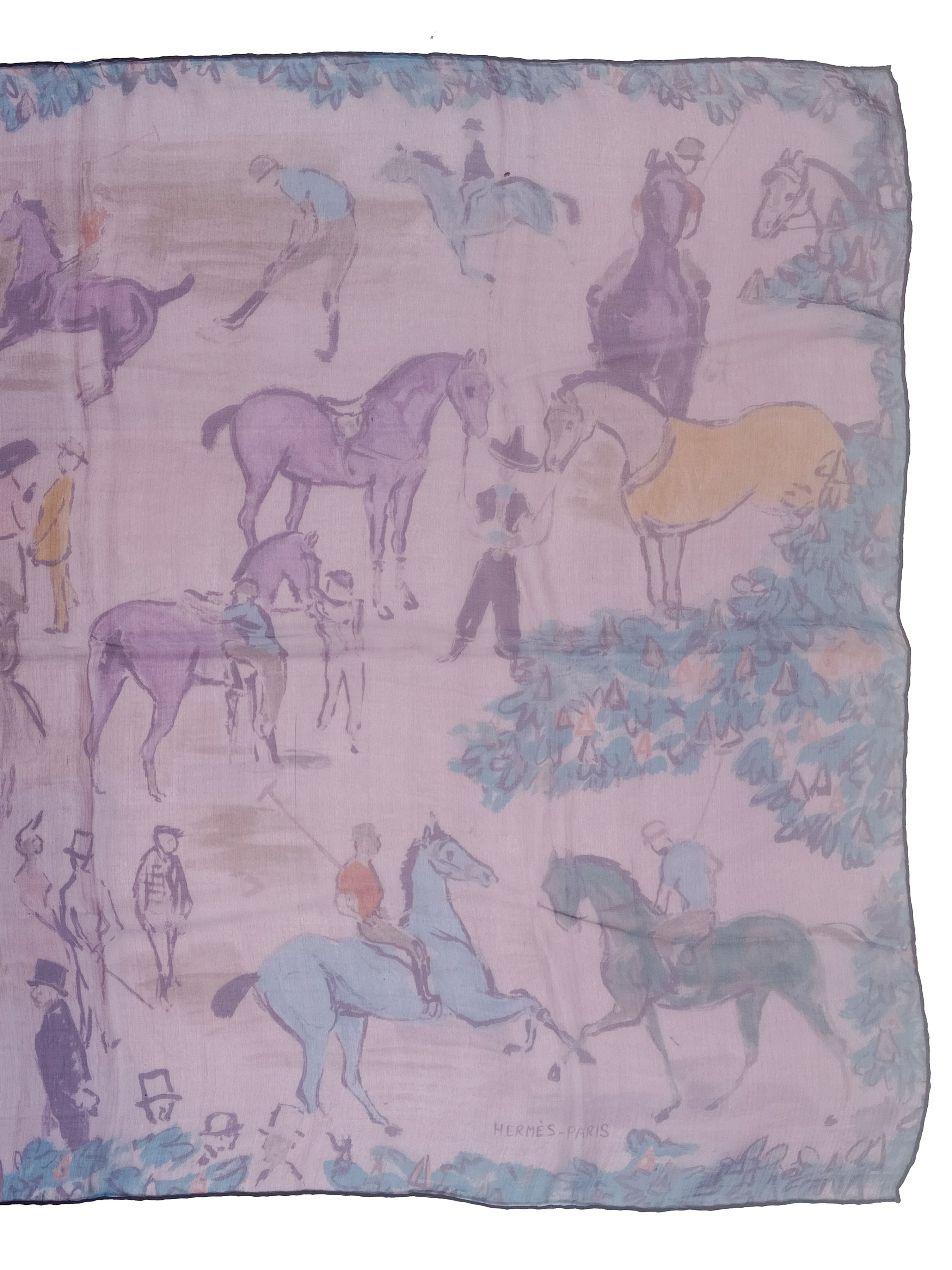 Hermès Le Grand Prix de Polo de Bagatelle Changeant Mousseline Shawl