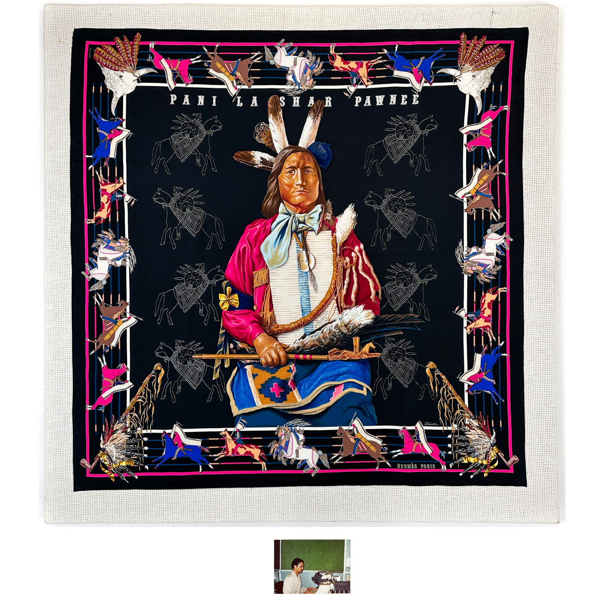 Hermès Pani La Shar Pawnee Mounted 90 & Original Photograph *Signed & Gifted by Kermit Oliver*