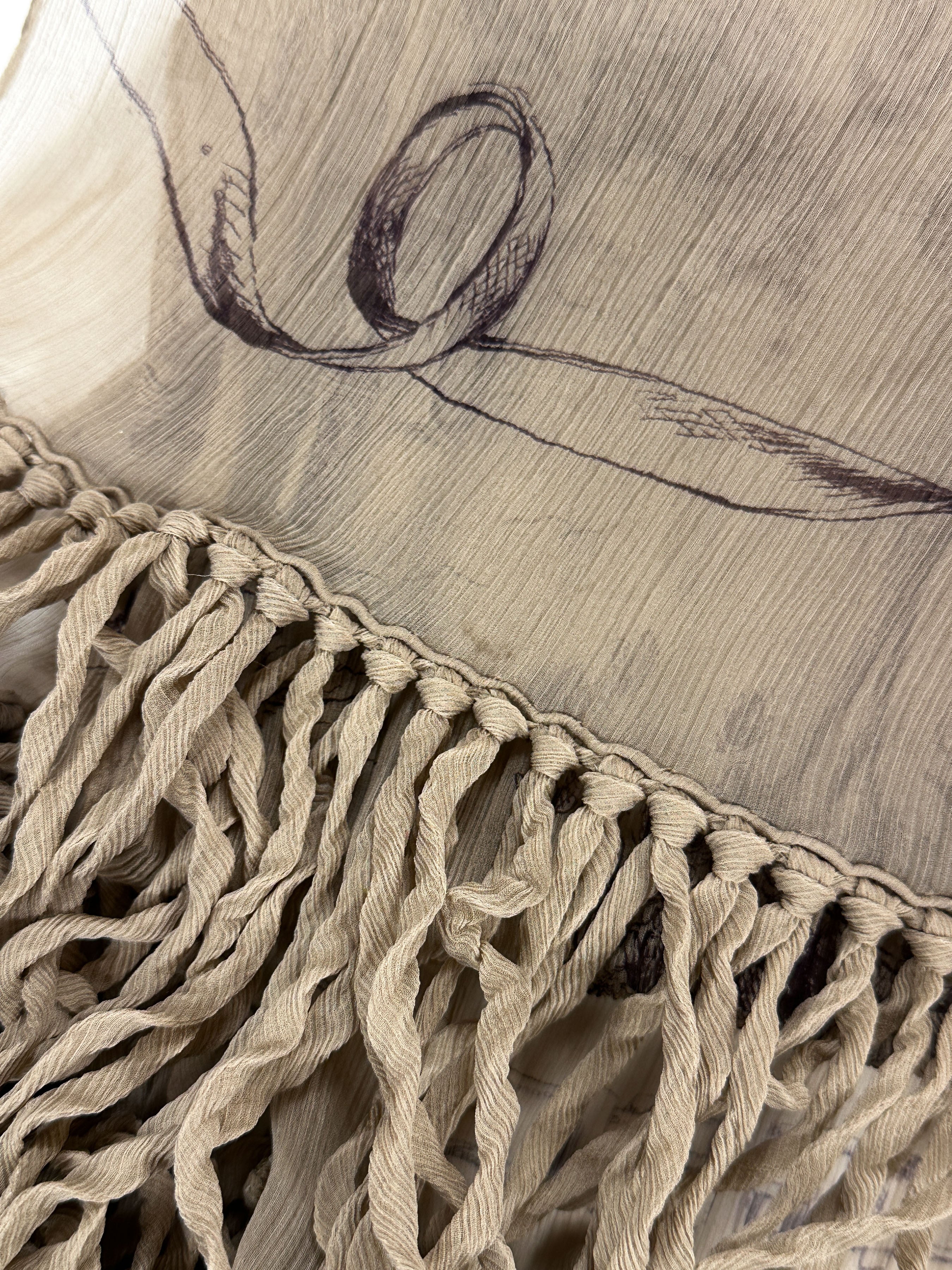 Hermès Toile de Jouy Crinkle Mousseline Fringe Shawl