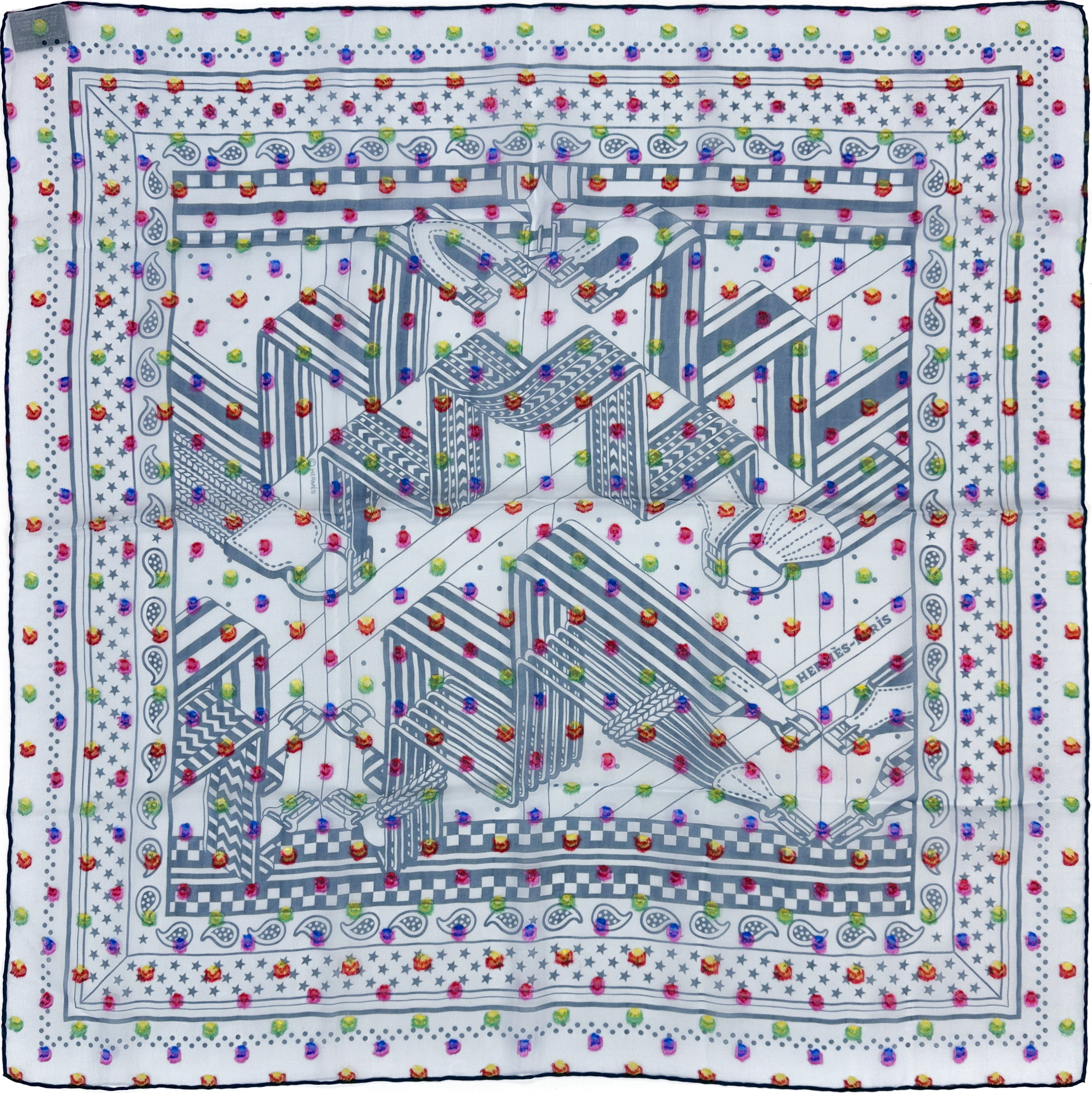 Hermès Sangles en Zig Zag Embroidered Mousseline 55