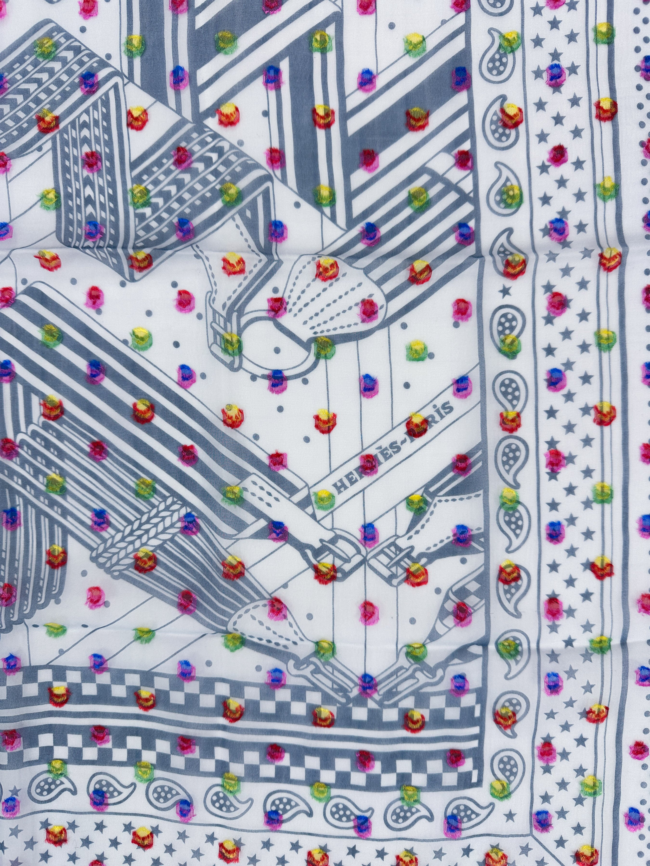 Hermès Sangles en Zig Zag Embroidered Mousseline 55