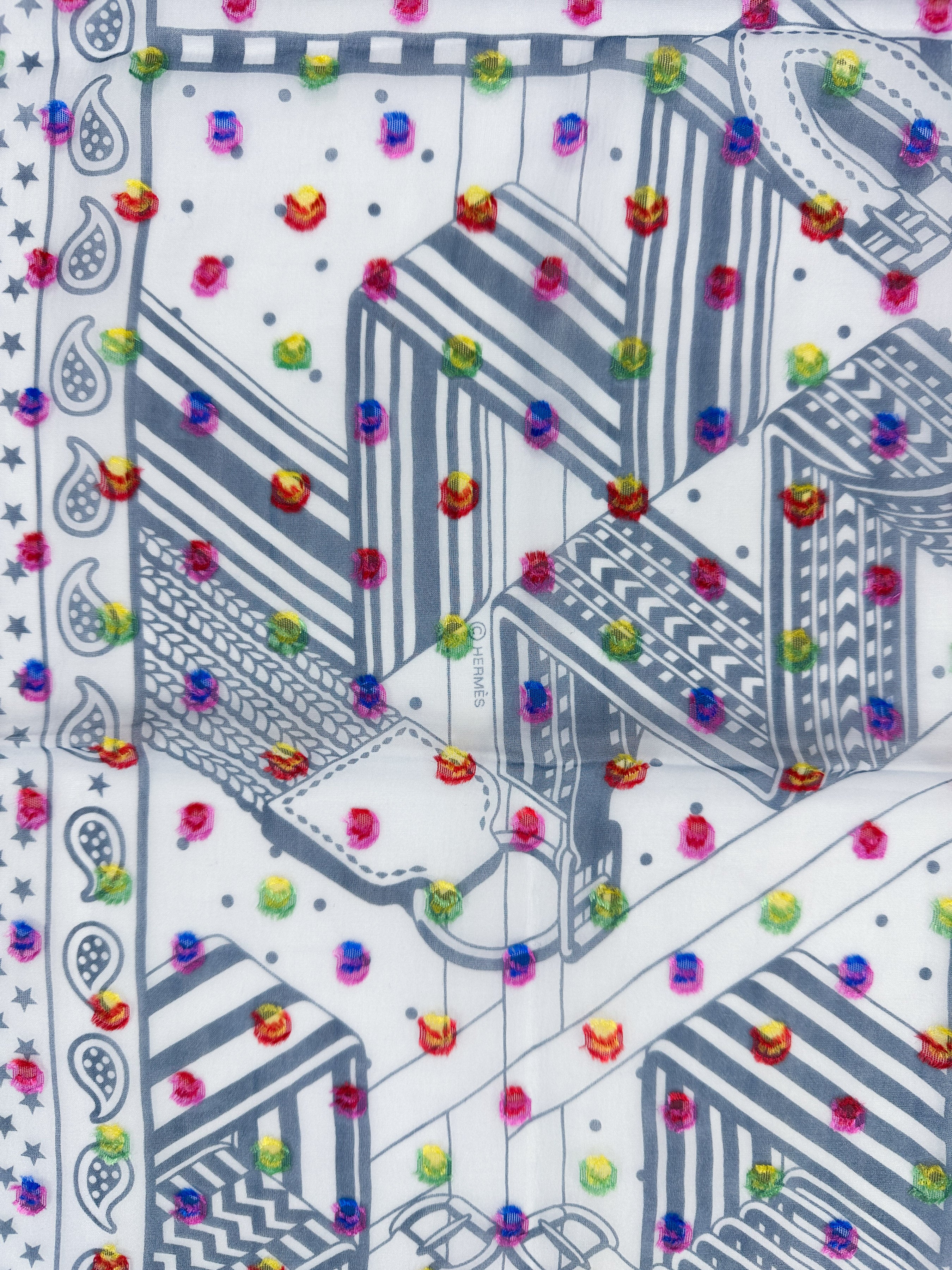 Hermès Sangles en Zig Zag Embroidered Mousseline 55