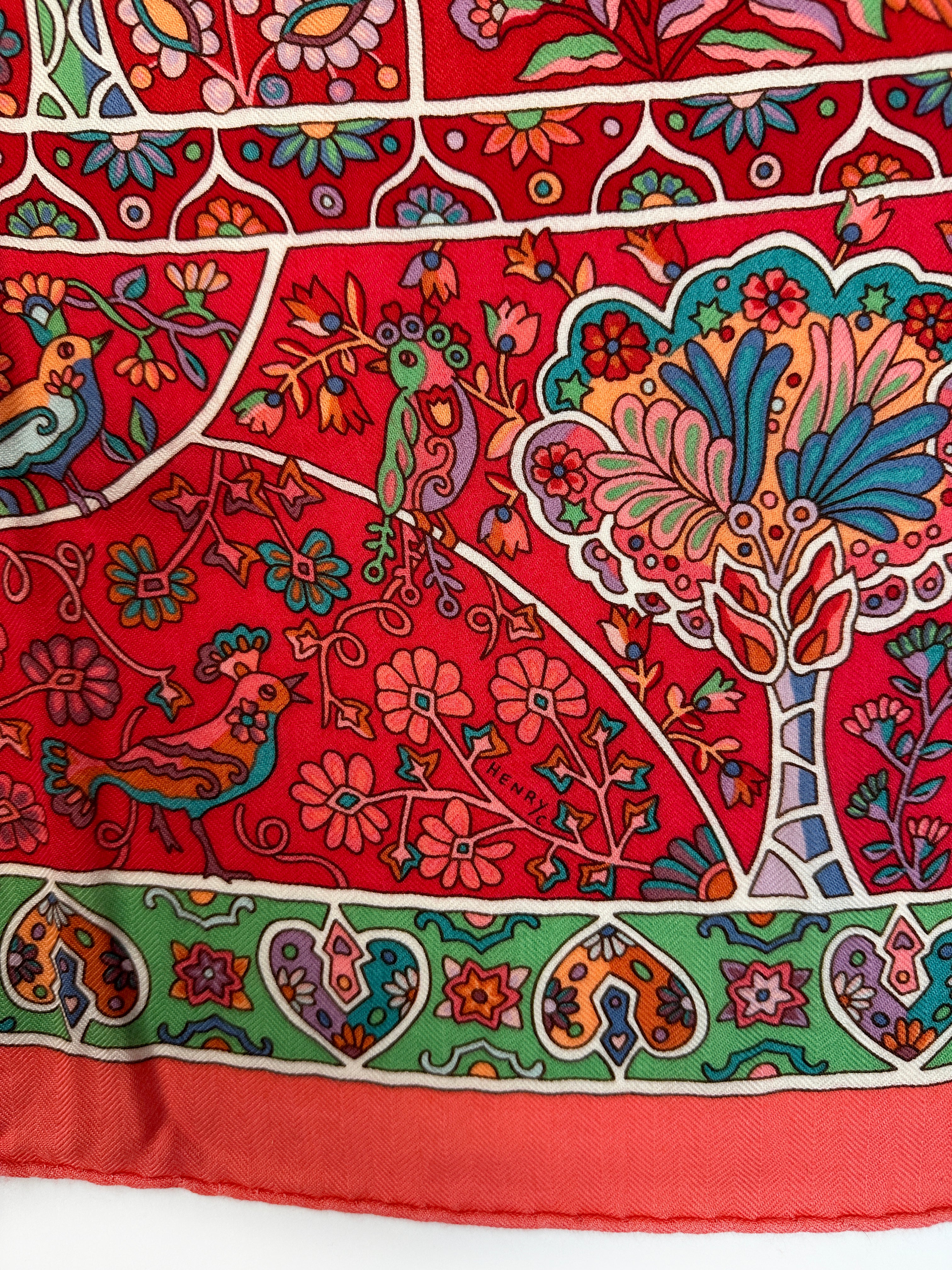 Hermès Au Pays des Oiseaux Fleurs Cashmere Silk 140