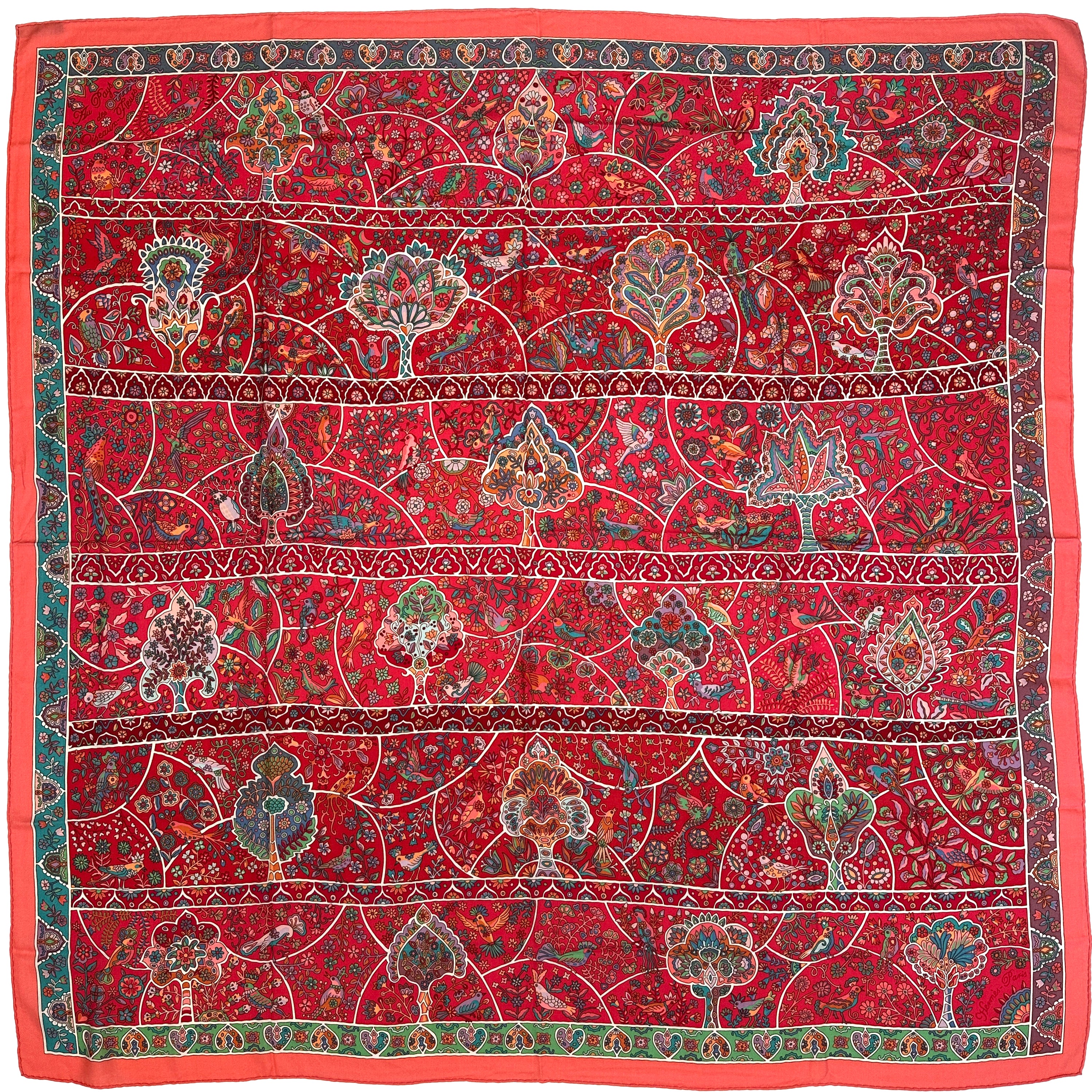 Hermès Au Pays des Oiseaux Fleurs Cashmere Silk 140