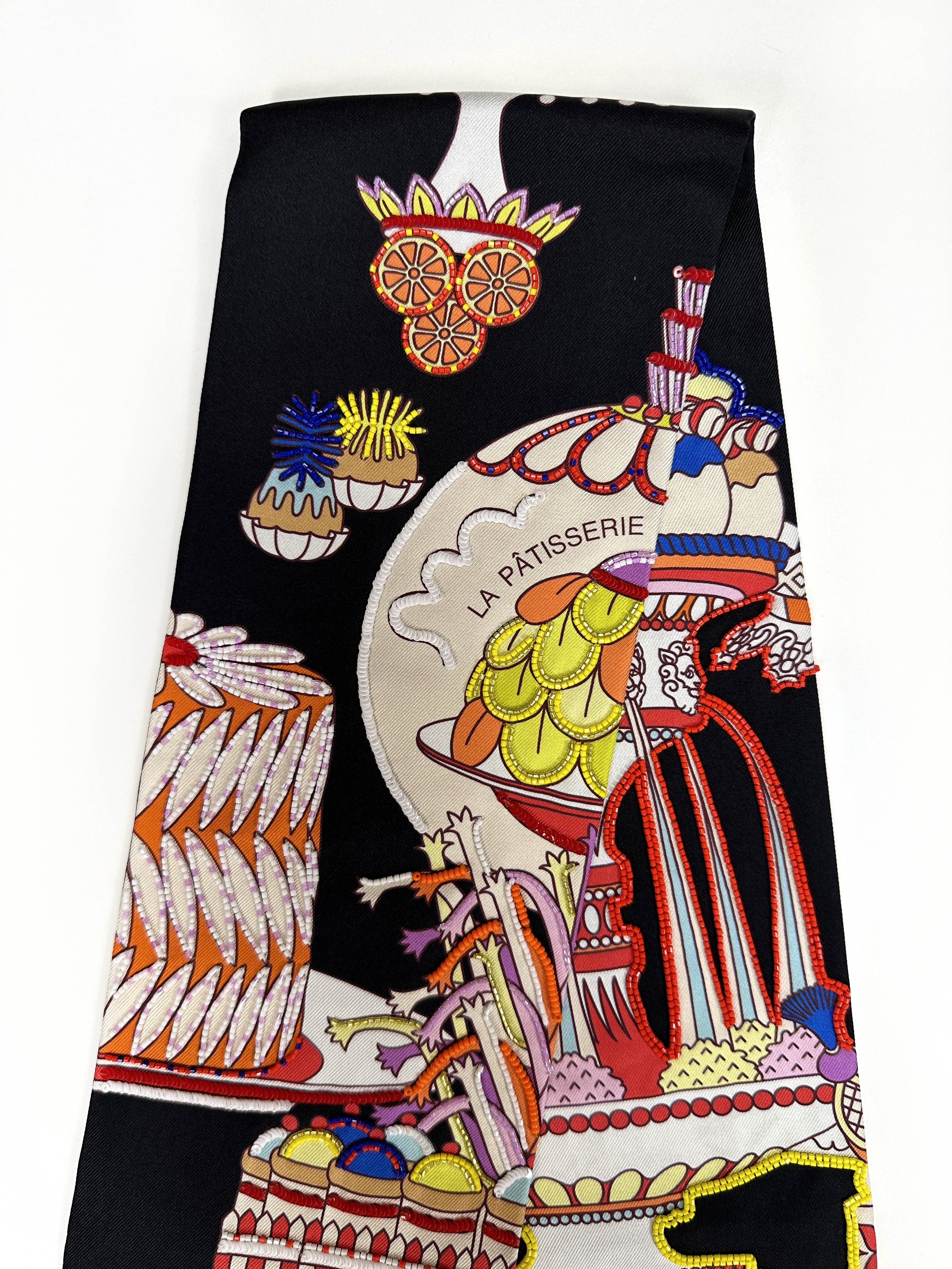 Hermès La Pâtisserie Française Exceptional Beaded Maxi Twilly