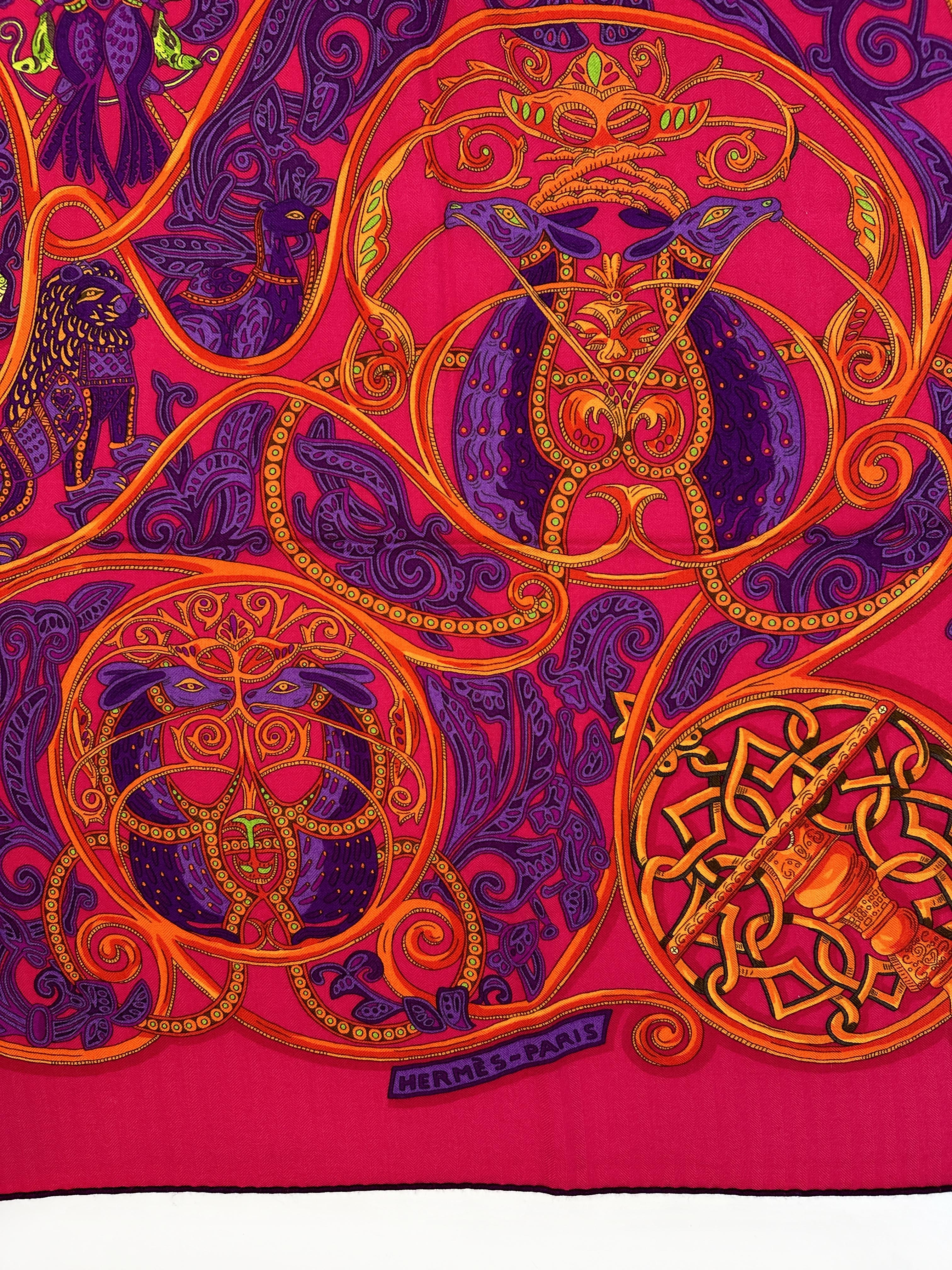 Hermès La Charmante Aux Animaux Cashmere Silk 140