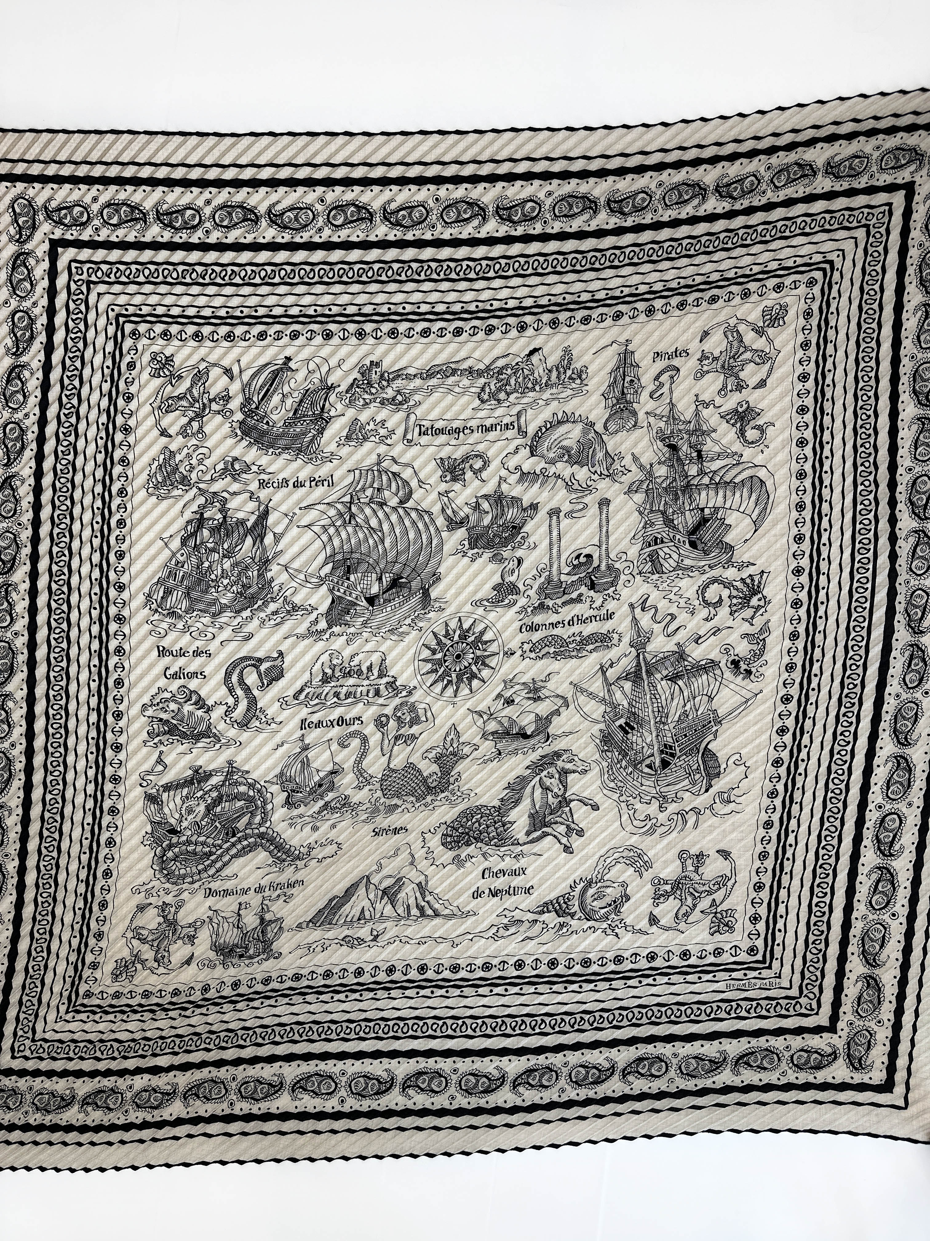 Hermès Tatouages Marins Cashmere Silk Plissé 140