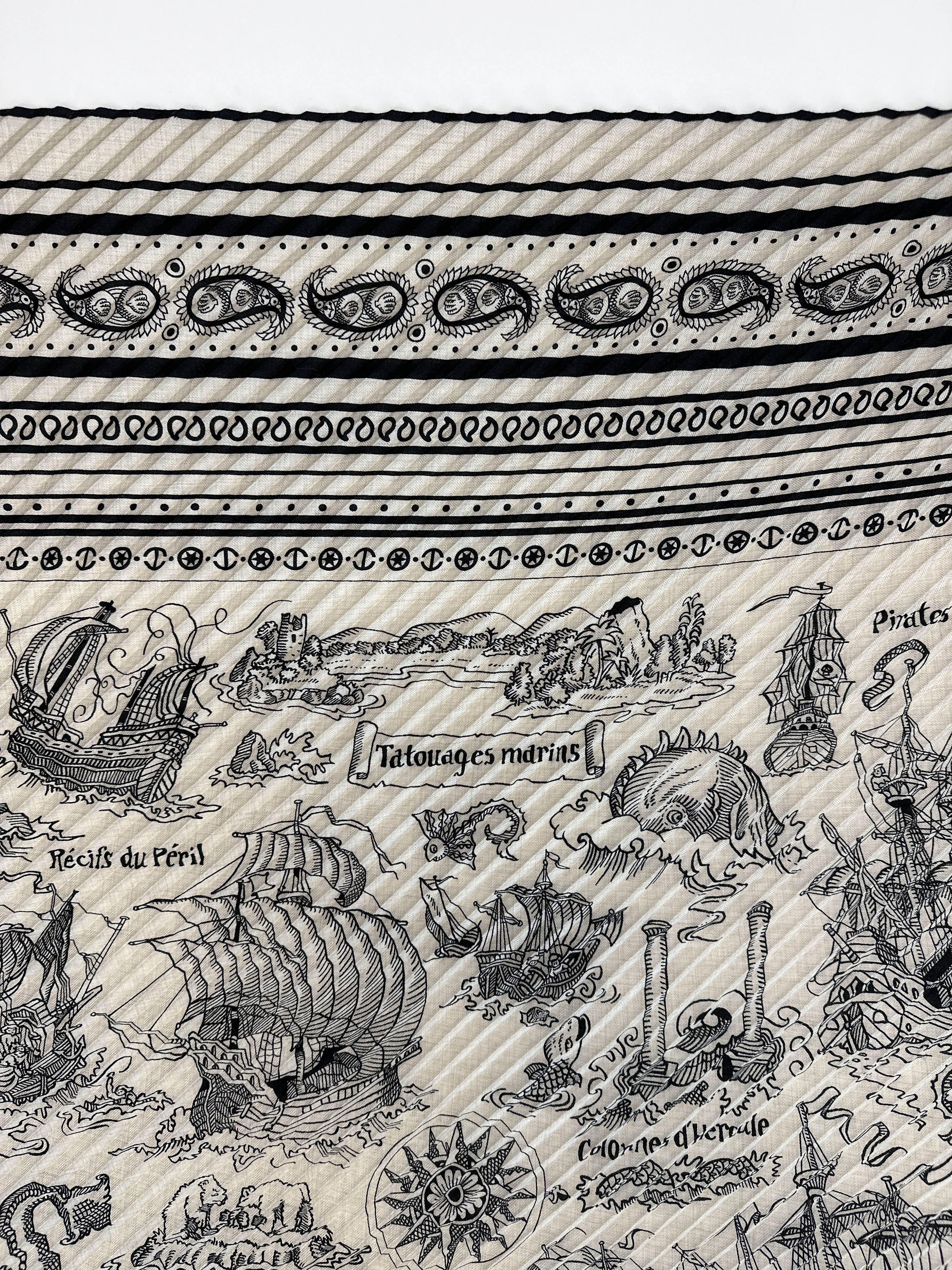 Hermès Tatouages Marins Cashmere Silk Plissé 140