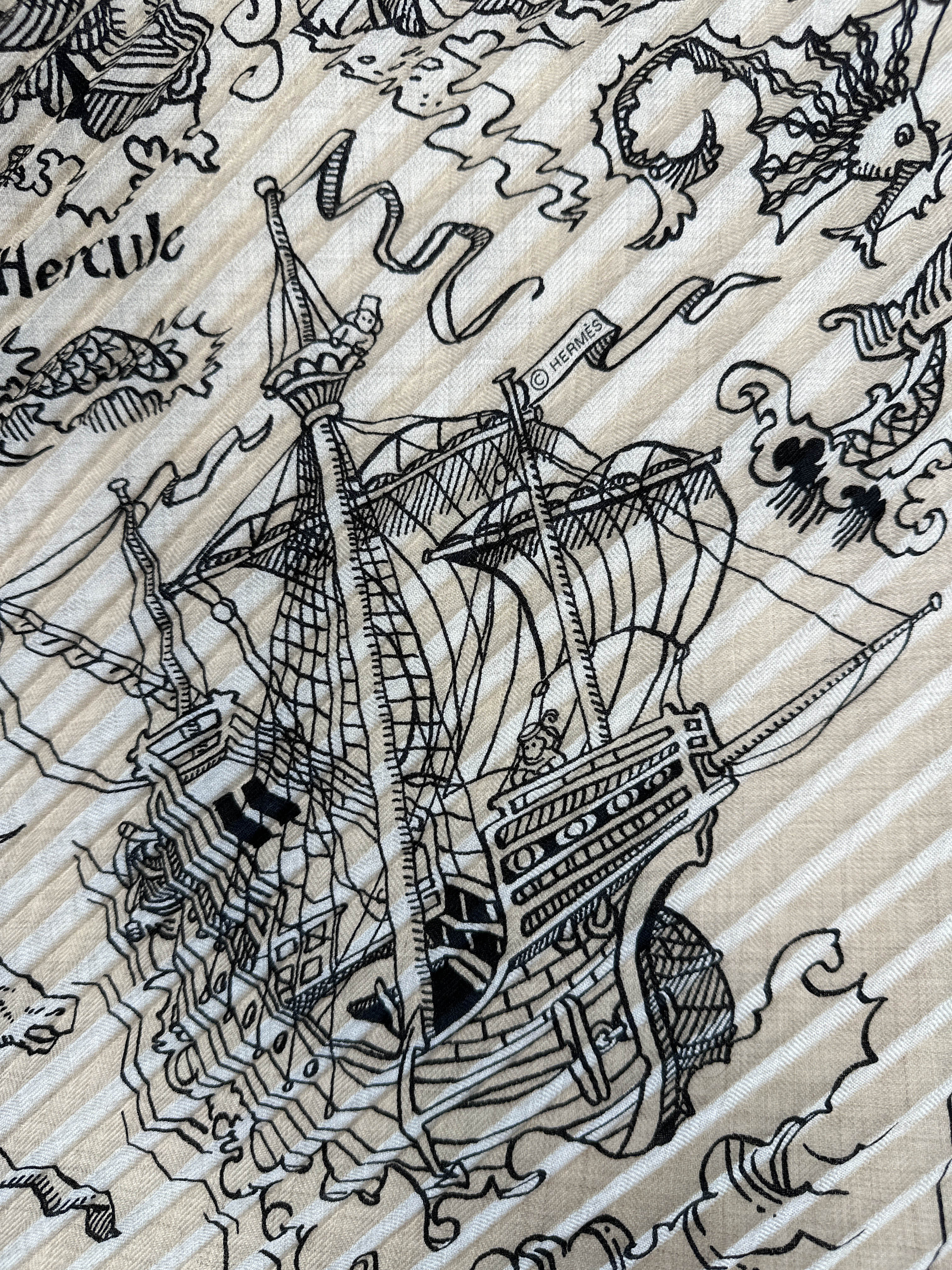 Hermès Tatouages Marins Cashmere Silk Plissé 140