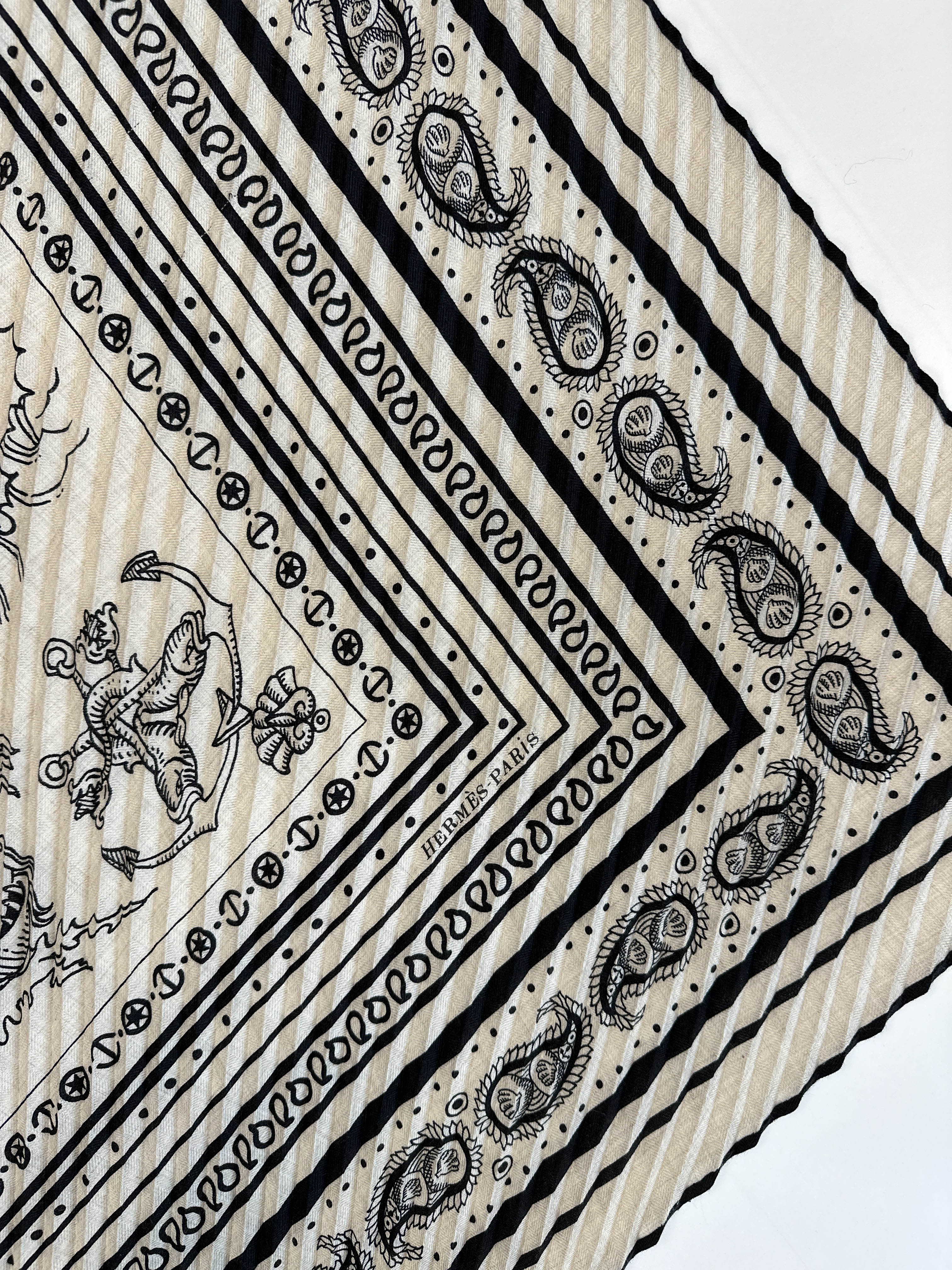 Hermès Tatouages Marins Cashmere Silk Plissé 140