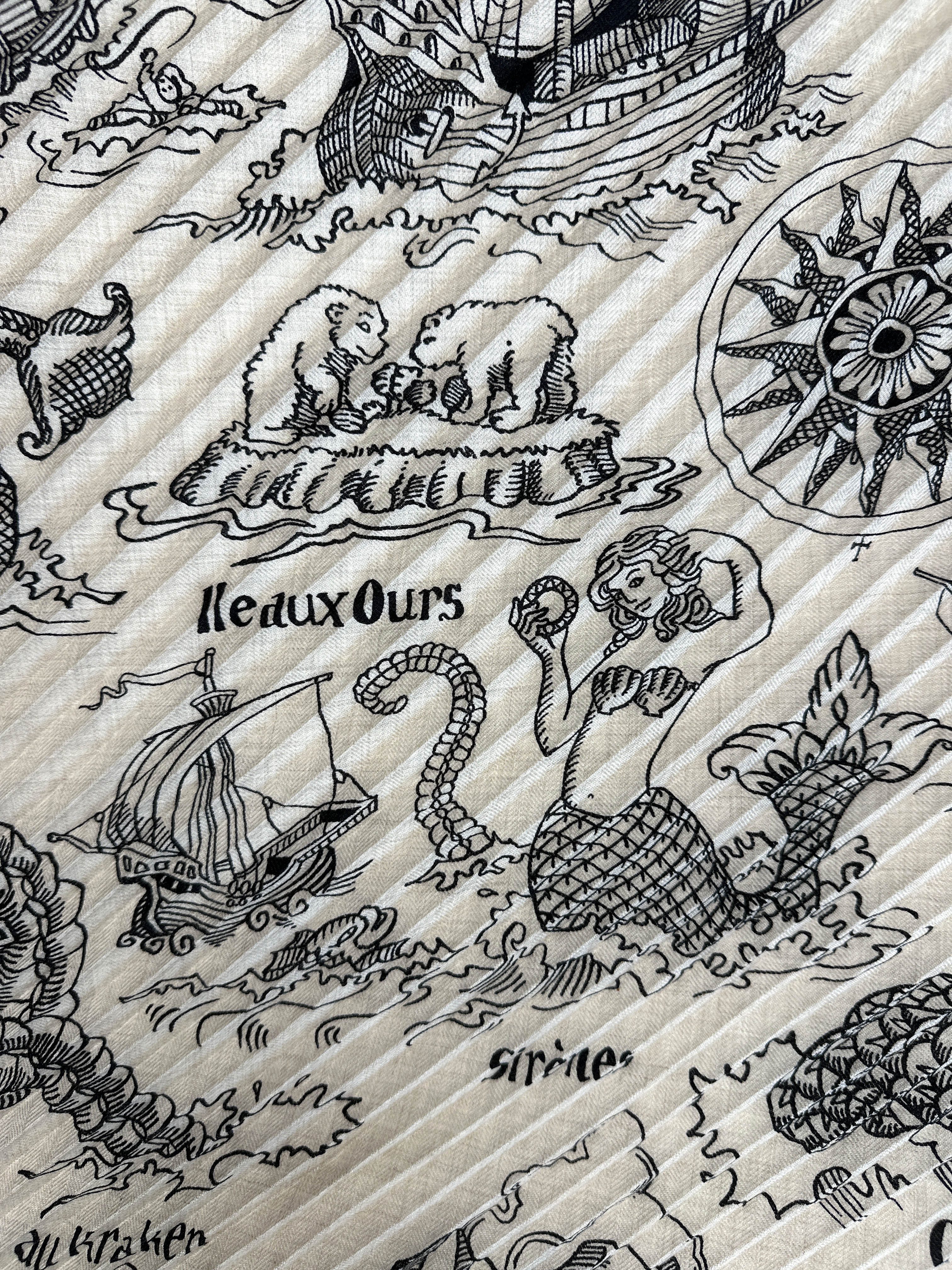 Hermès Tatouages Marins Cashmere Silk Plissé 140