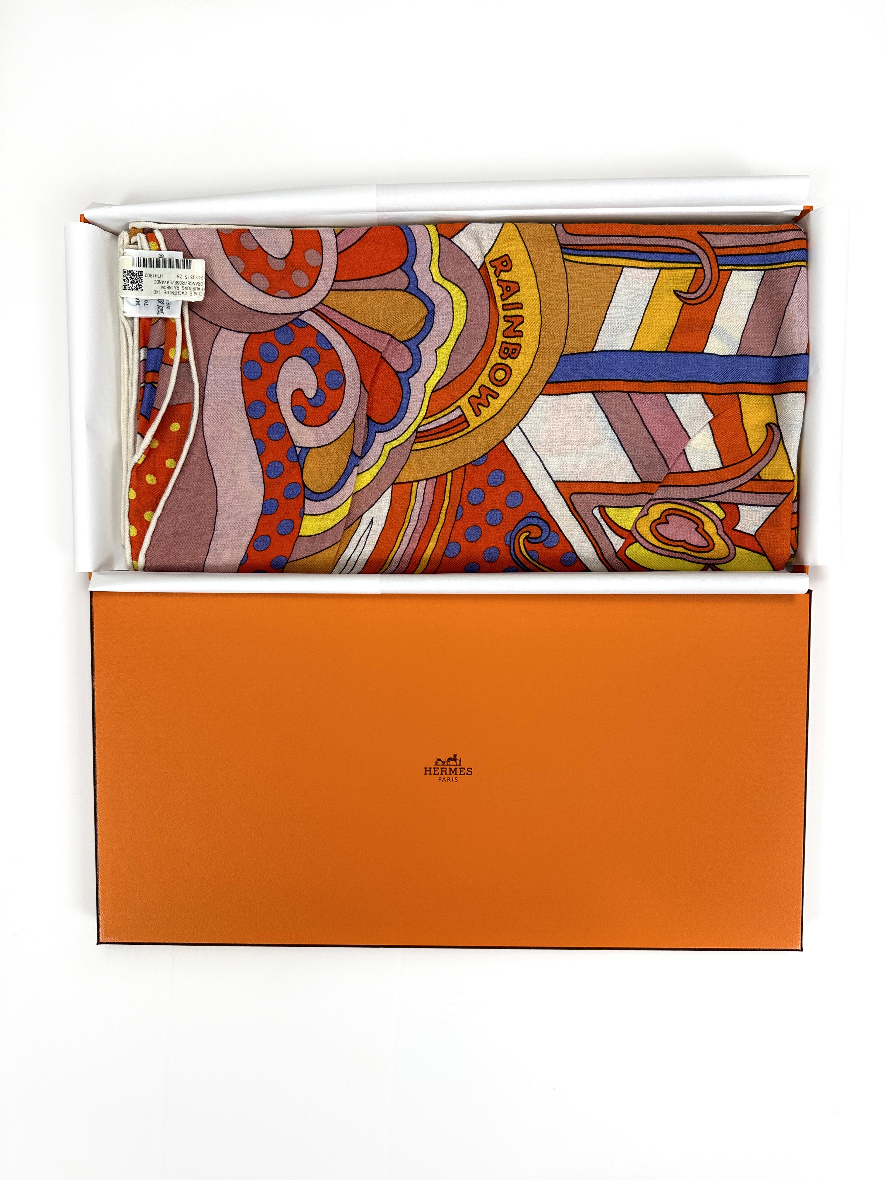 Hermès Faubourg Rainbow Cashmere Silk 140