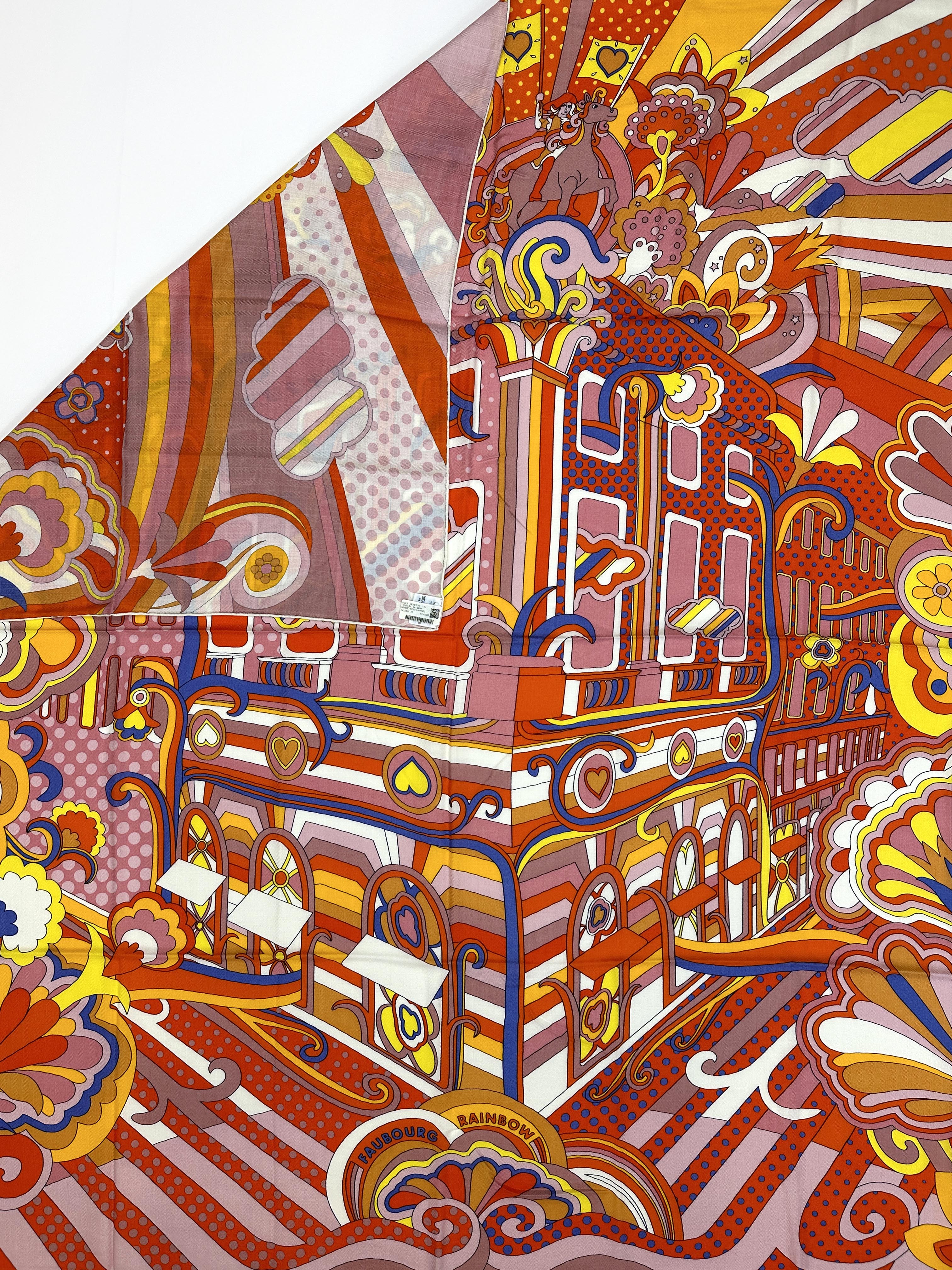 Hermès Faubourg Rainbow Cashmere Silk 140